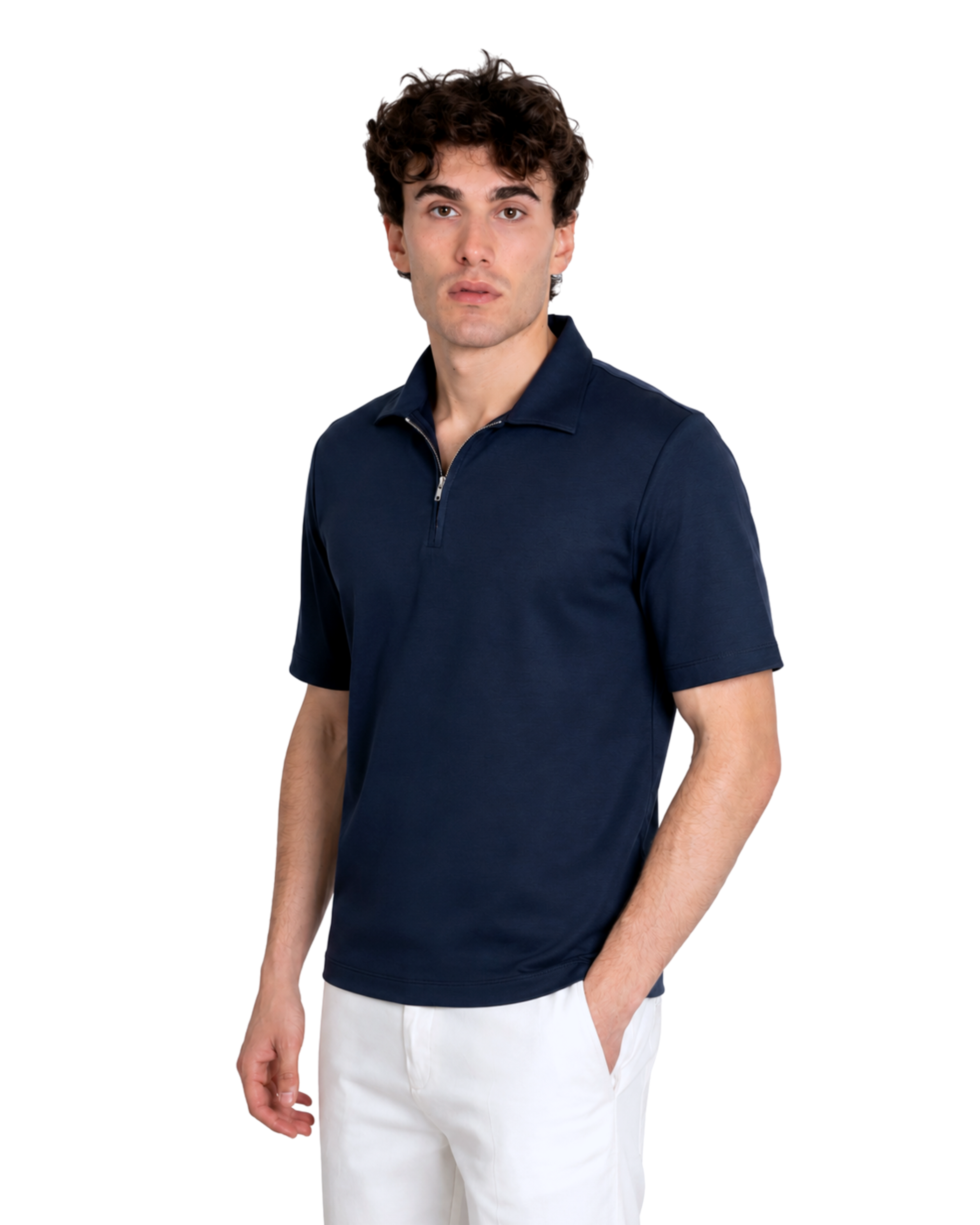 Polo mezza zip - Premium Mercerized Interlock Blu Scuro