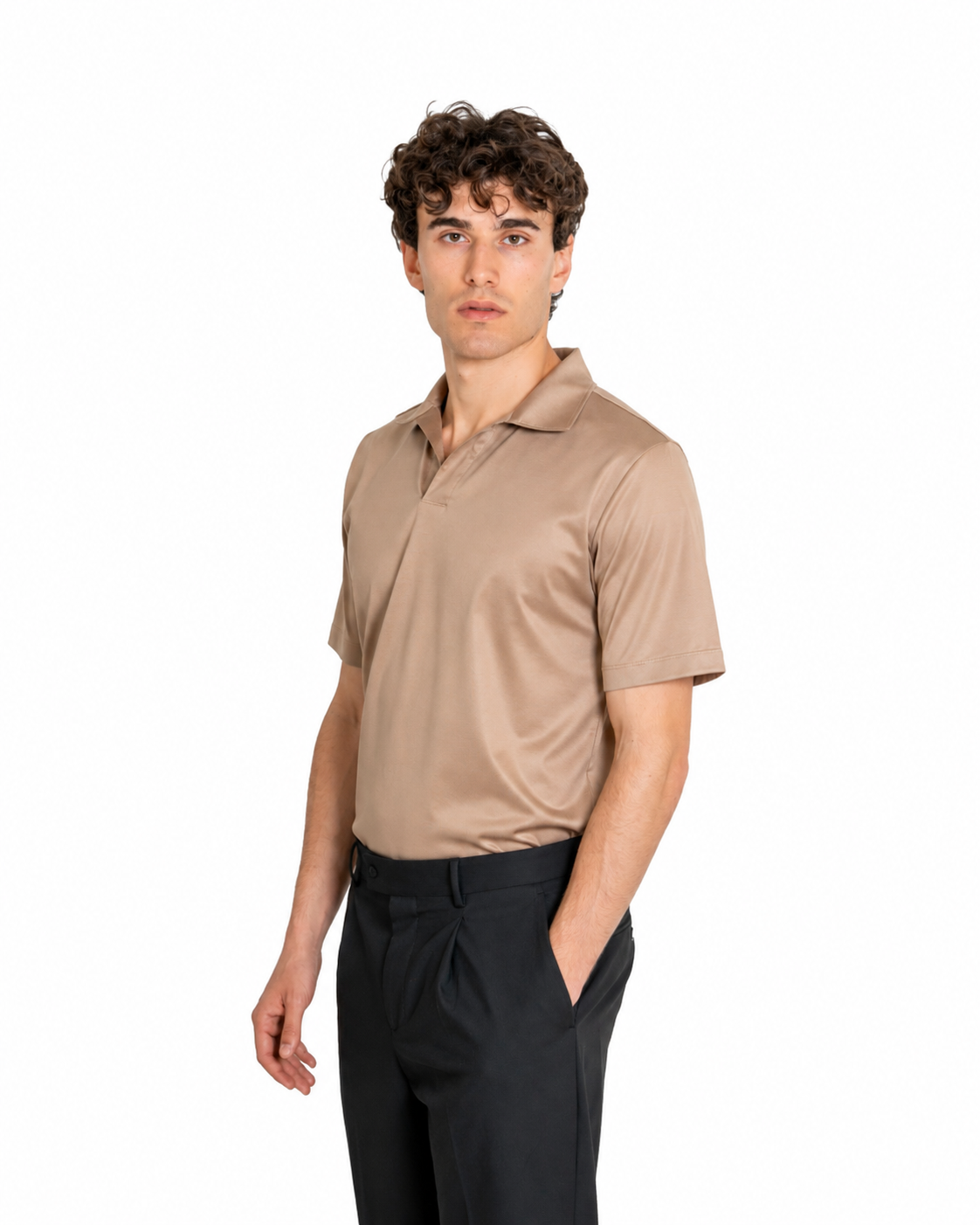 Polo Scollo V Cotone Makò Filoscozia Sabbia