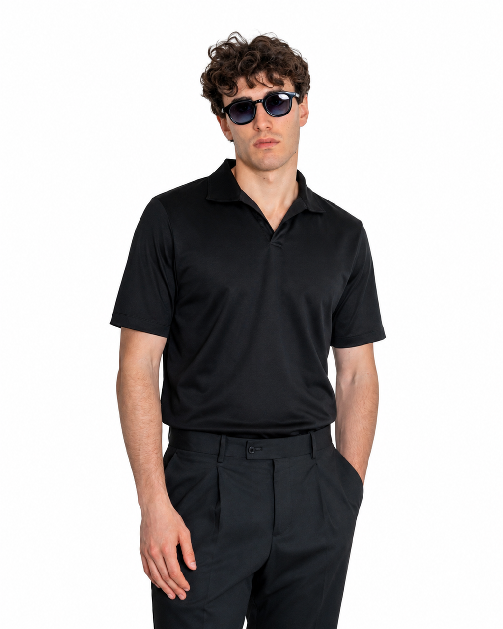 Polo Scollo V Cotone Makò Filoscozia Nero