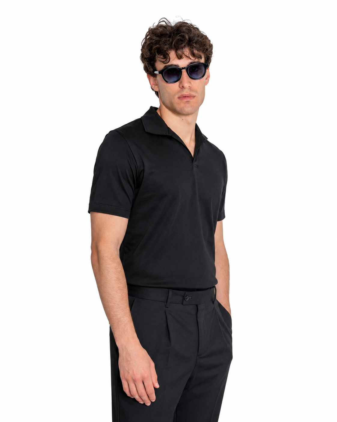 Polo Scollo V Cotone Makò Filoscozia Nero