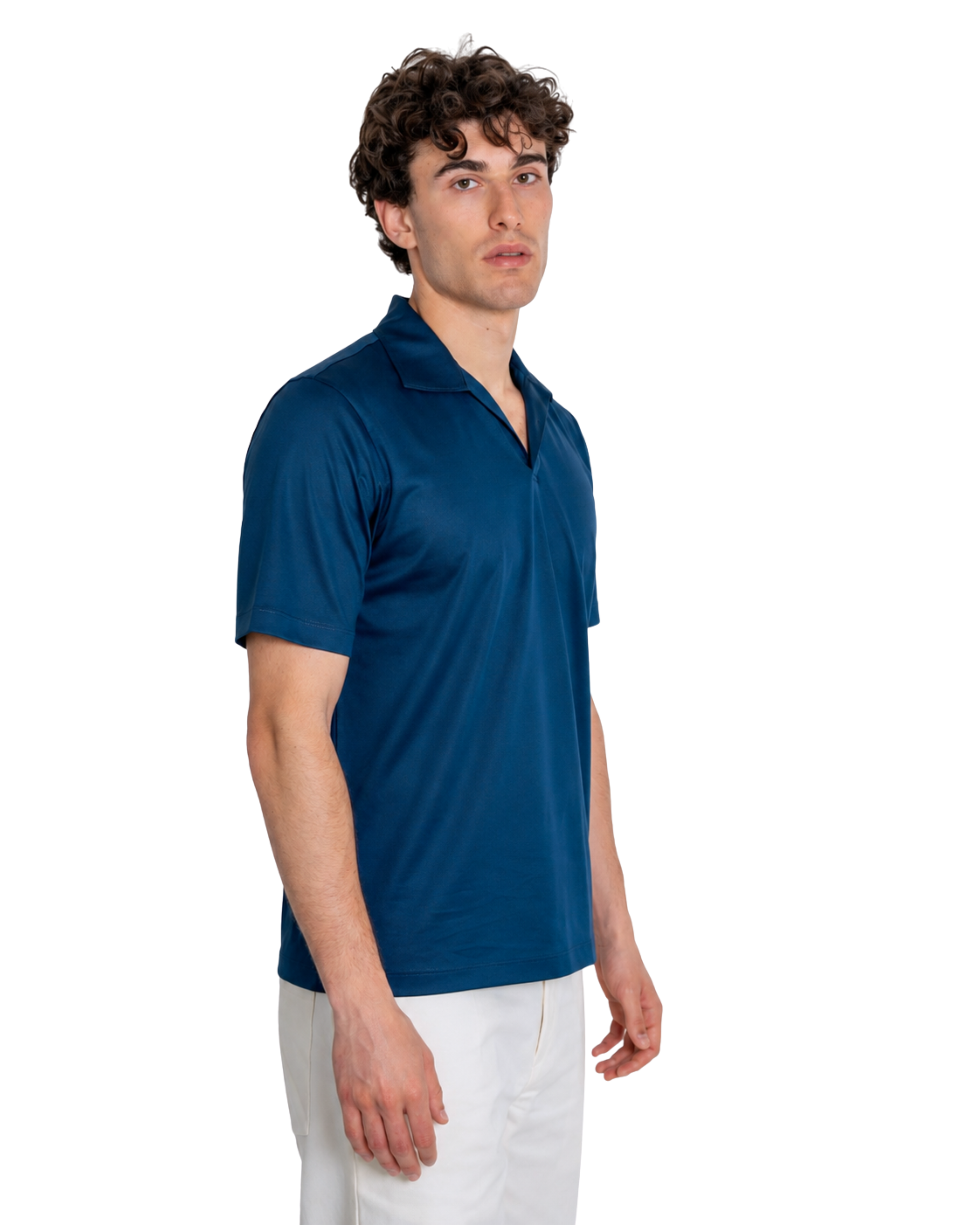 Polo Scollo V Cotone Makò Filoscozia Blu Marino