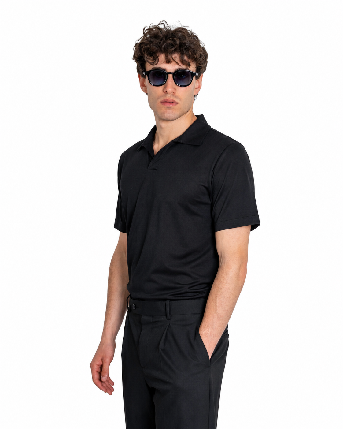 Polo Scollo V Cotone Makò Filoscozia Nero
