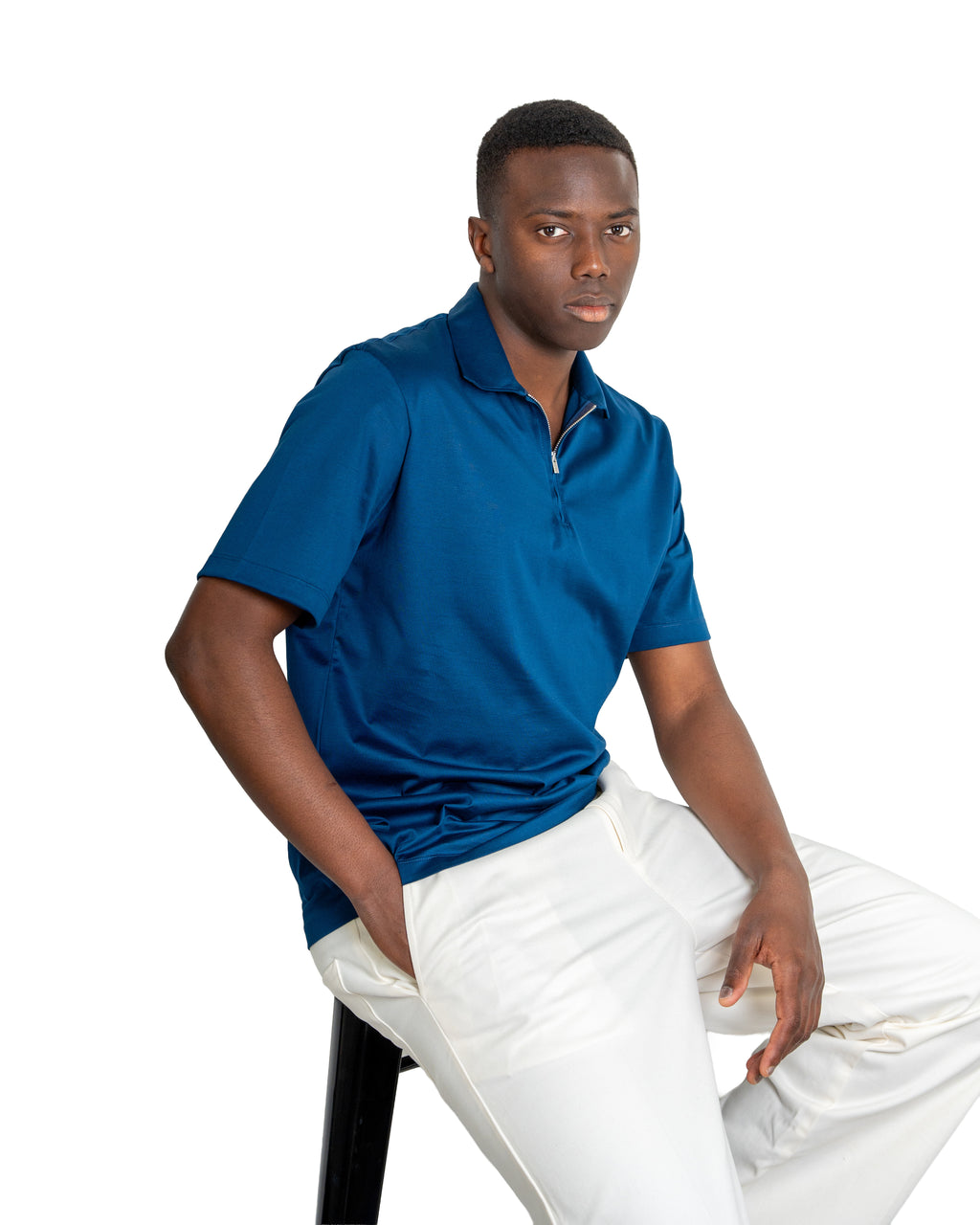 Polo mezza zip - Cotone Makò Filoscozia Blu Marino