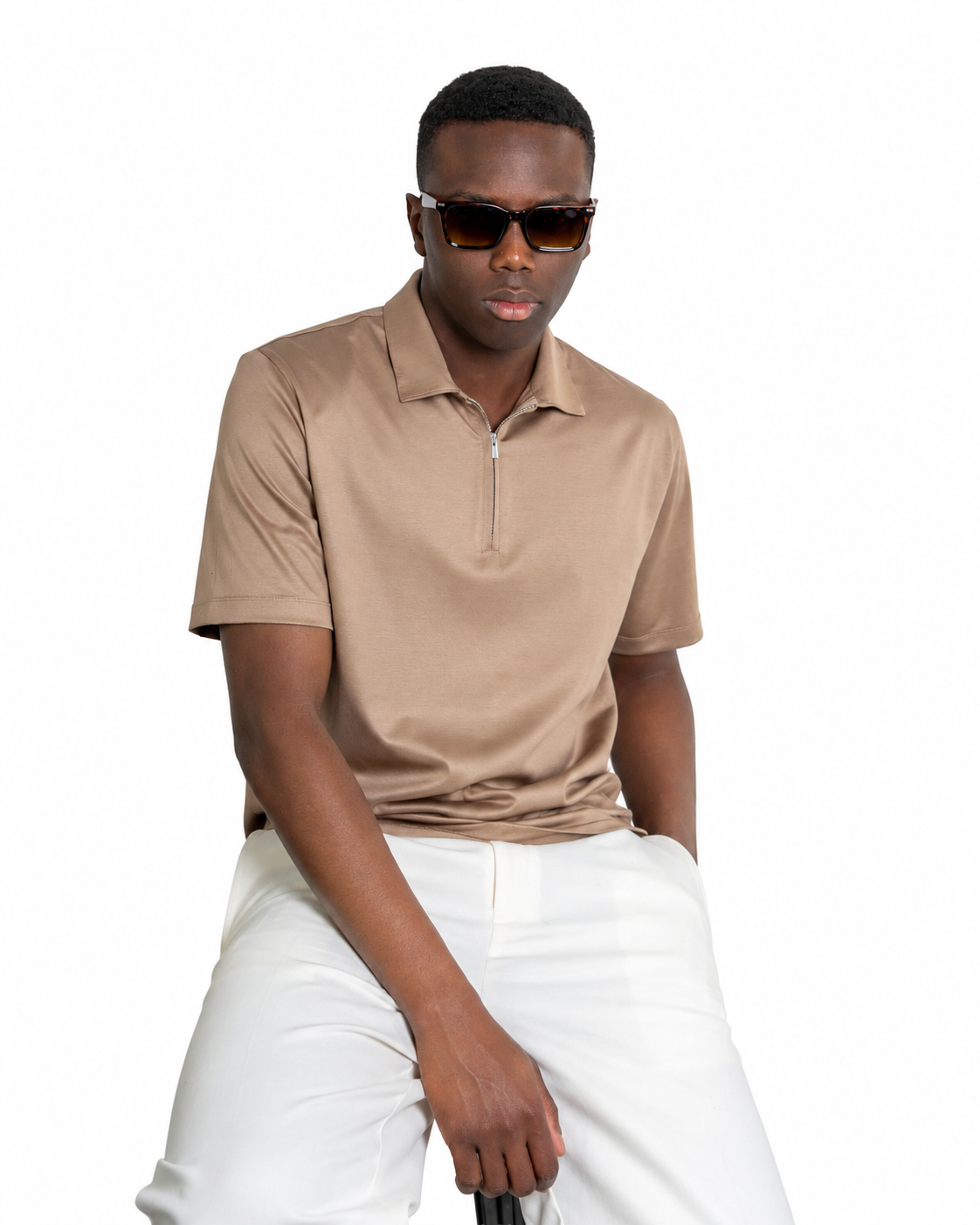 Polo mezza zip - Cotone Makò Filoscozia Sabbia