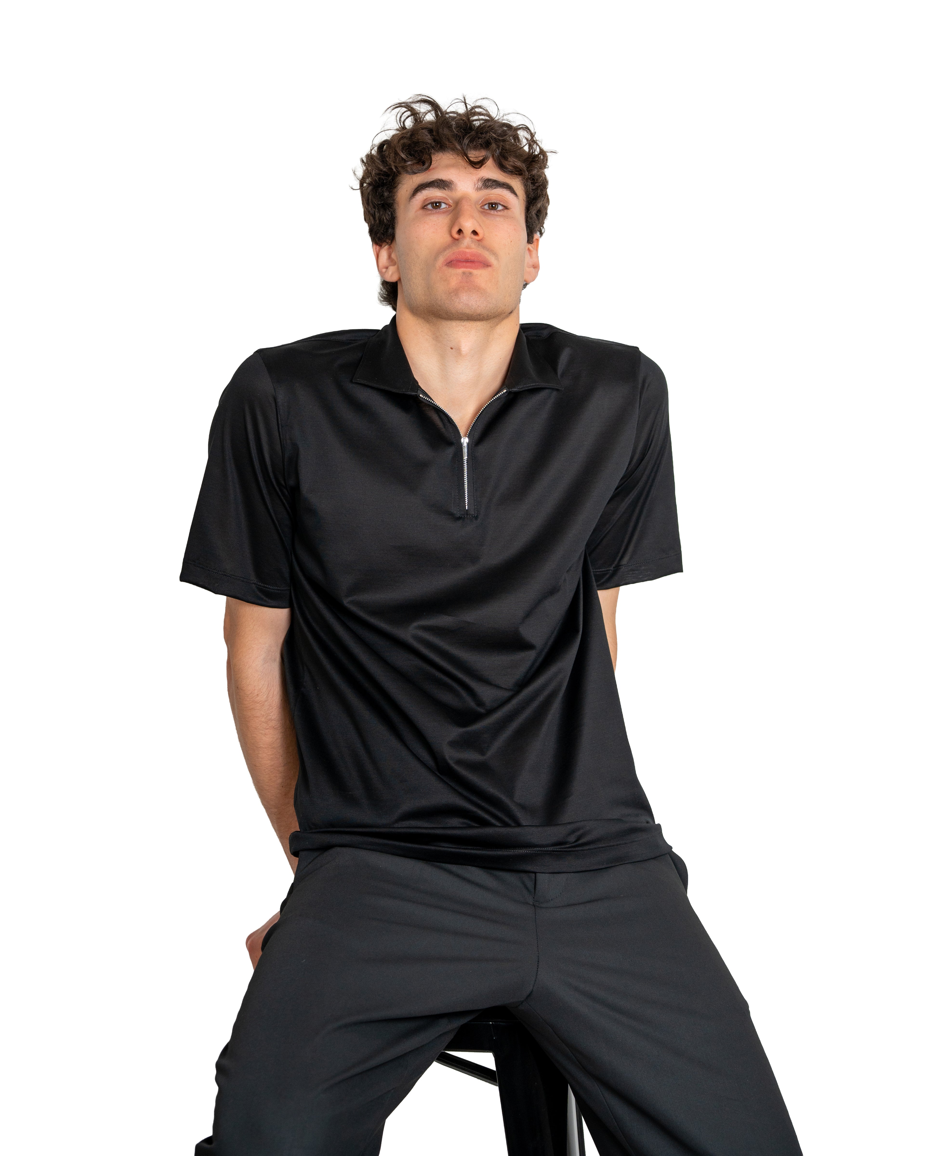 Polo mezza zip - Cotone Makò Filoscozia Nero