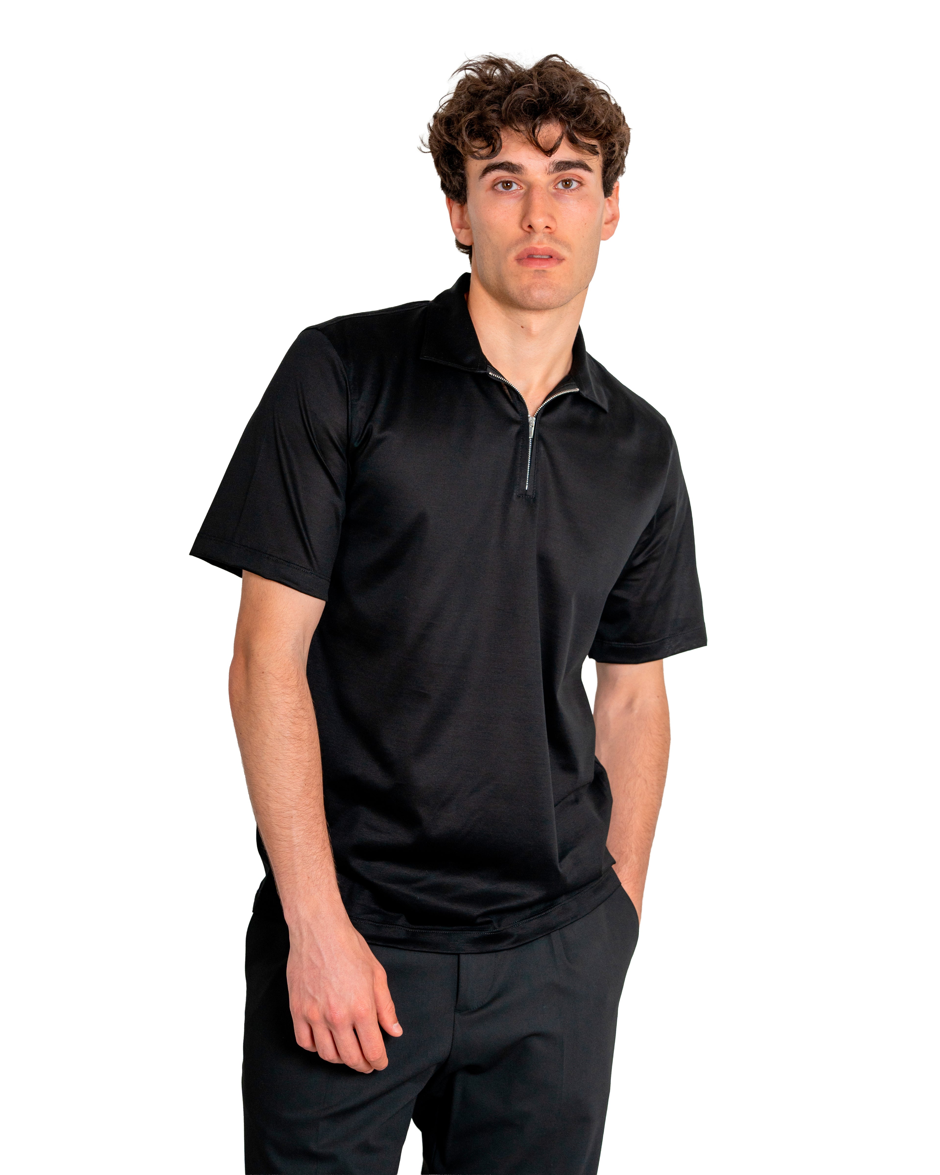 Polo mezza zip - Cotone Makò Filoscozia Nero