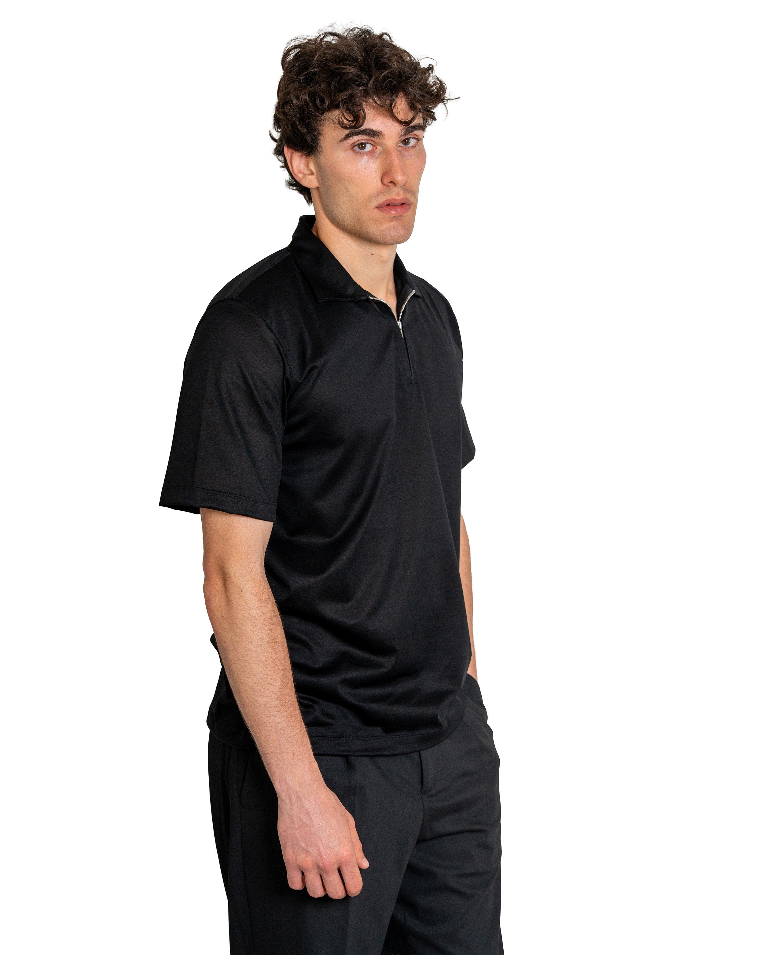 Polo mezza zip - Cotone Makò Filoscozia Nero