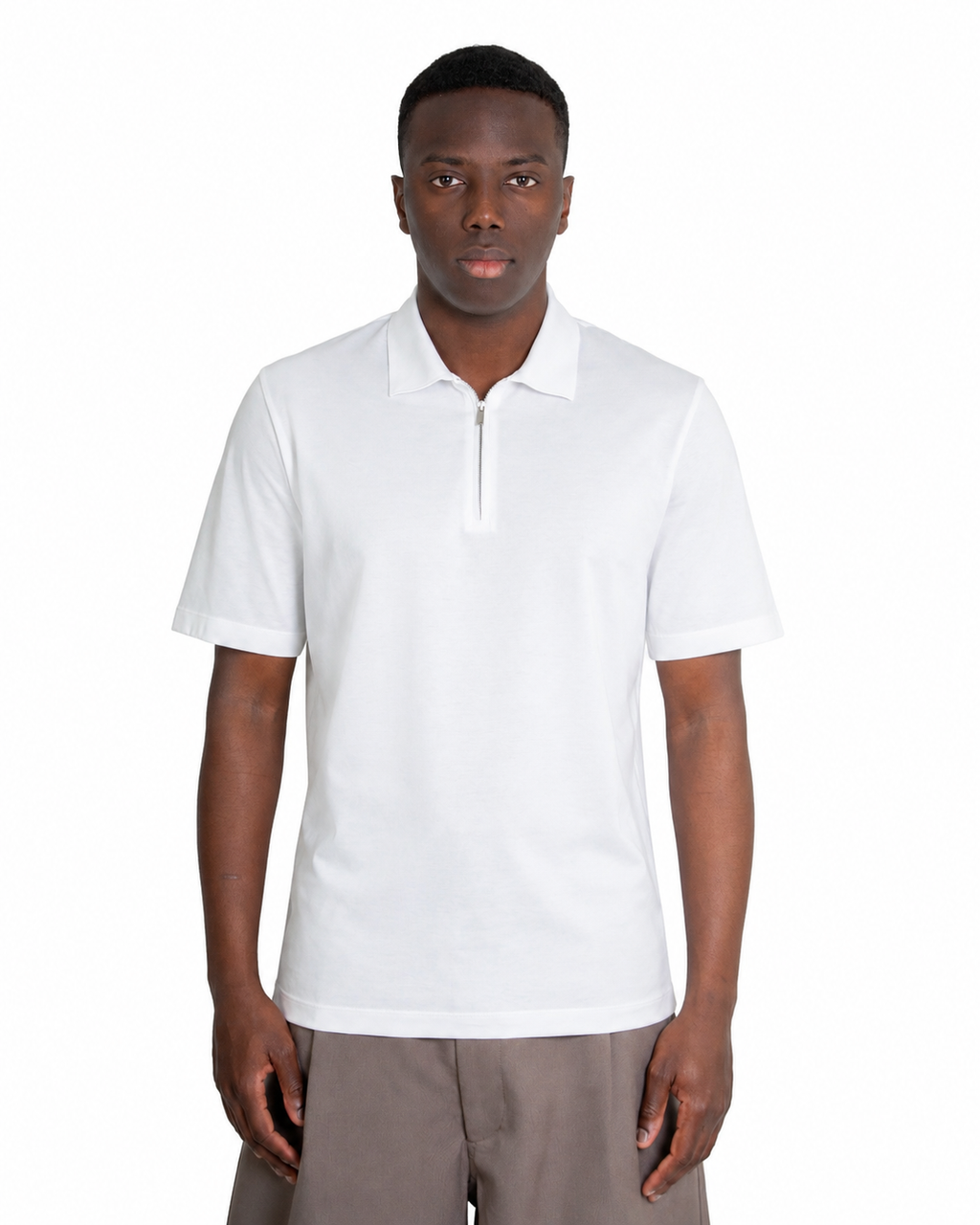 Polo mezza zip - Cotone Makò Filoscozia Bianco