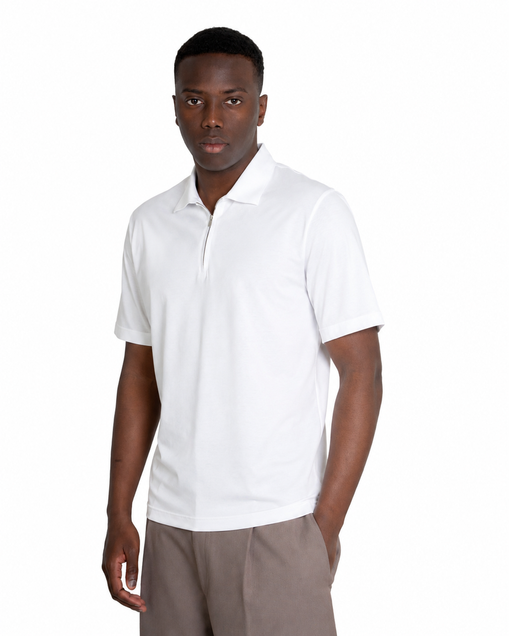 Polo mezza zip - Cotone Makò Filoscozia Bianco