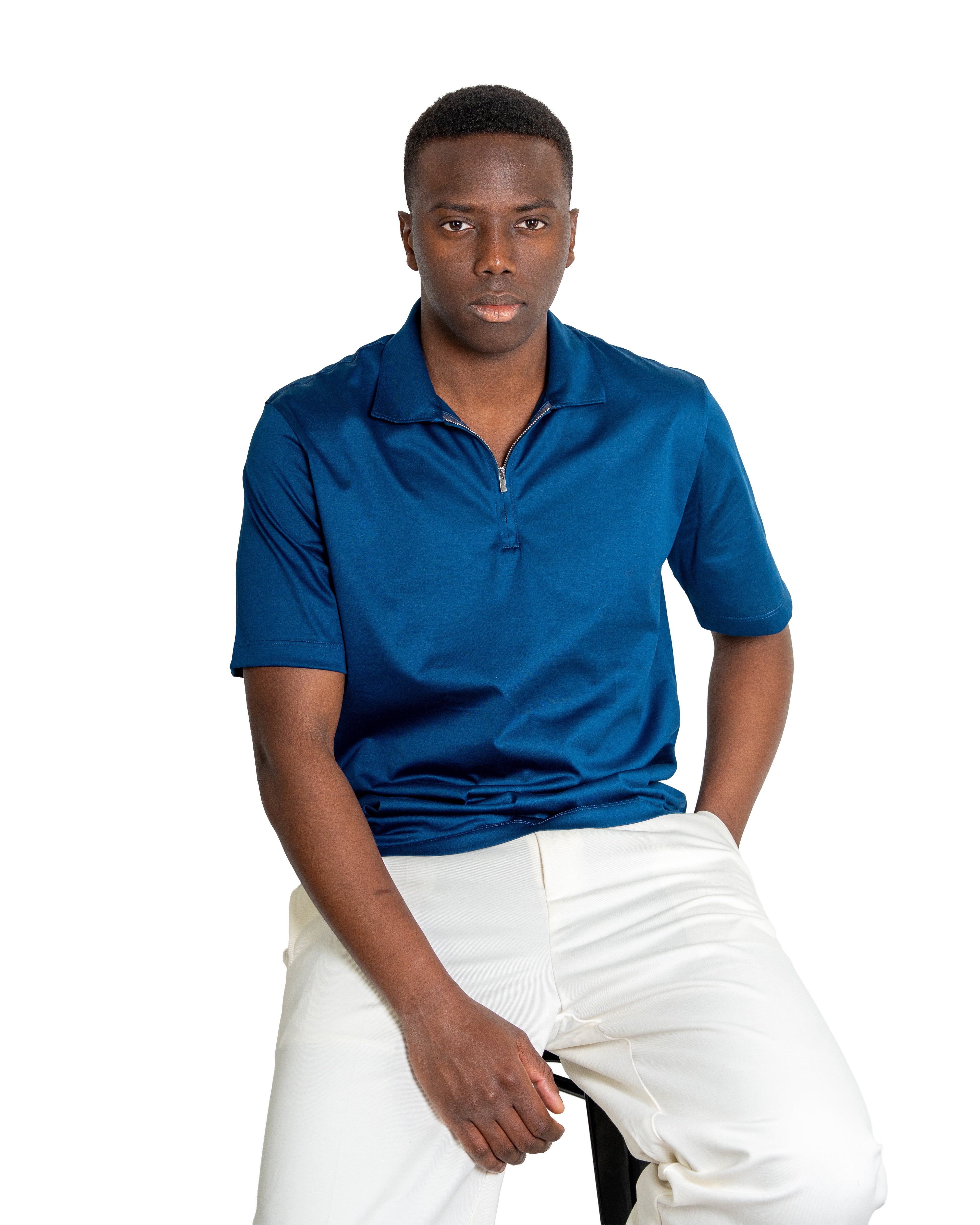 Polo mezza zip - Cotone Makò Filoscozia Blu Marino