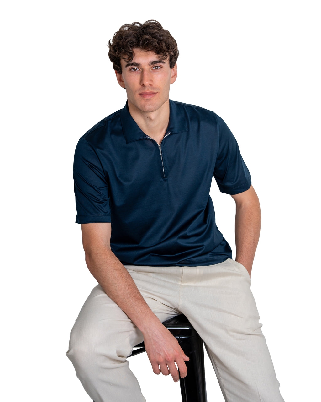 Polo mezza zip - Cotone Makò Filoscozia Blu Notte