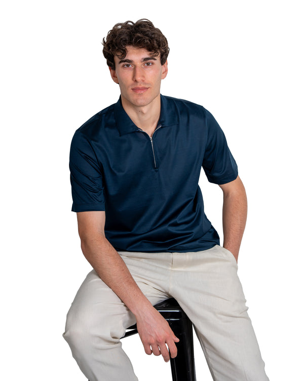 Polo mezza zip - Cotone Makò Filoscozia Blu Notte