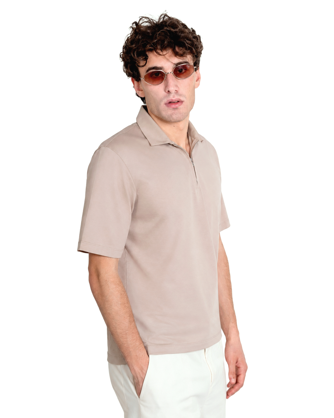 Polo mezza zip - Premium Mercerized Jersey Beige