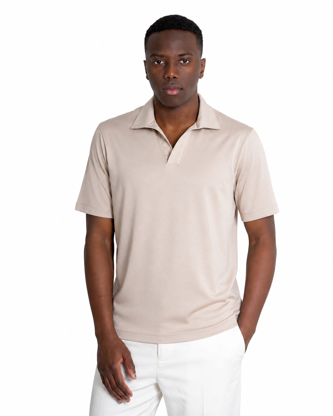Polo Scollo V - Premium Mercerized Jersey Beige