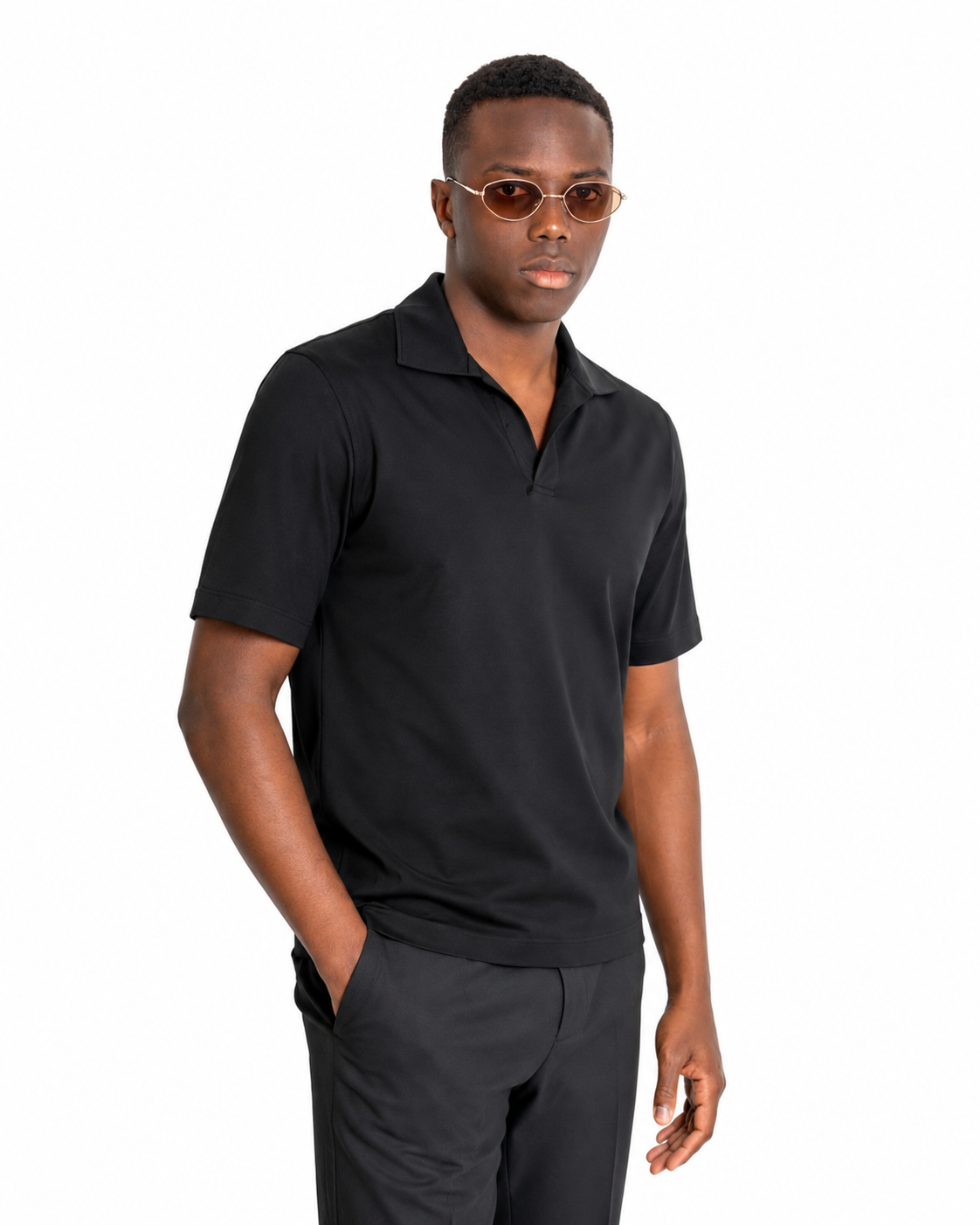 Polo Scollo V - Premium Mercerized Jersey Nero
