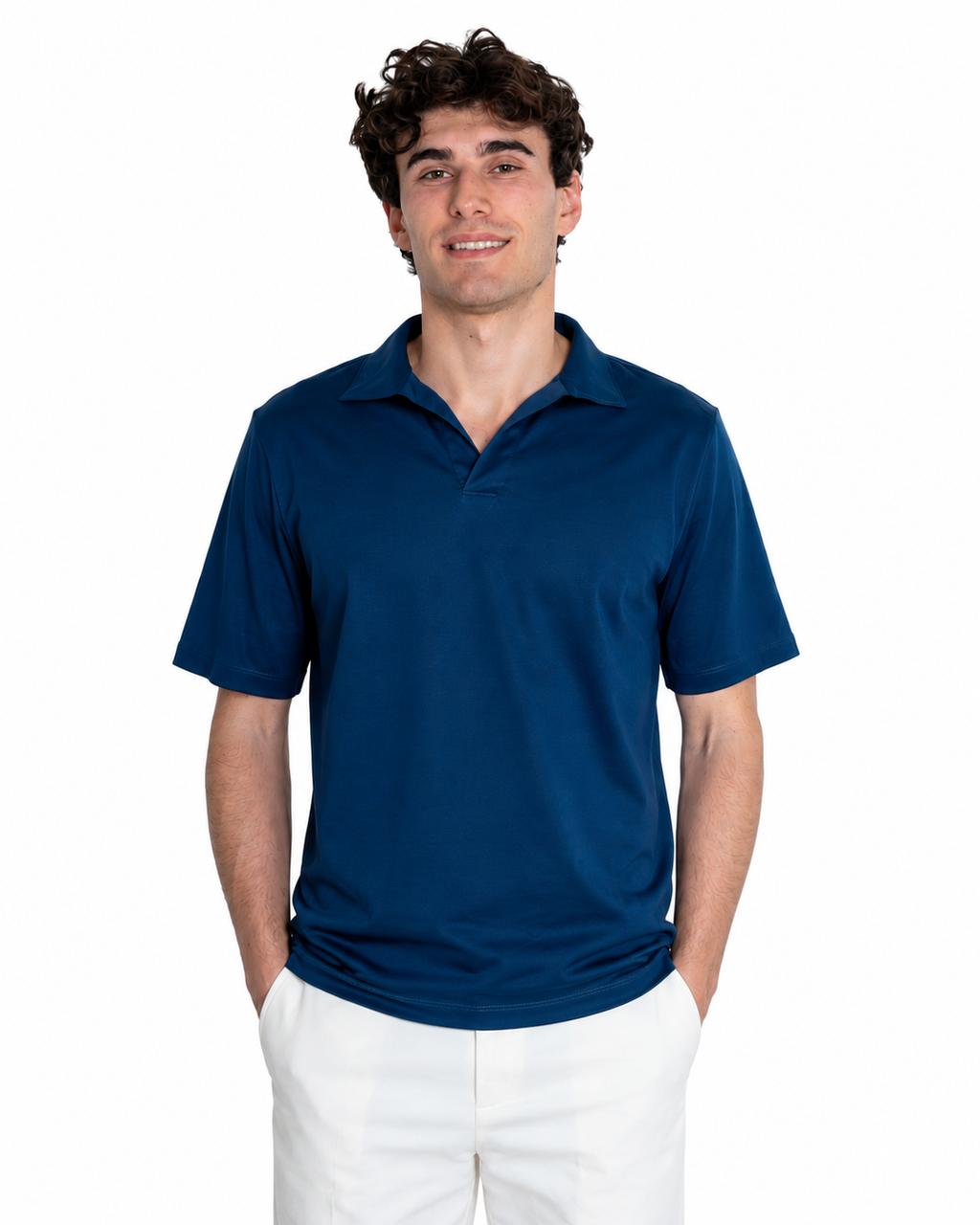 Polo Scollo V - Premium Mercerized Jersey Blu marino