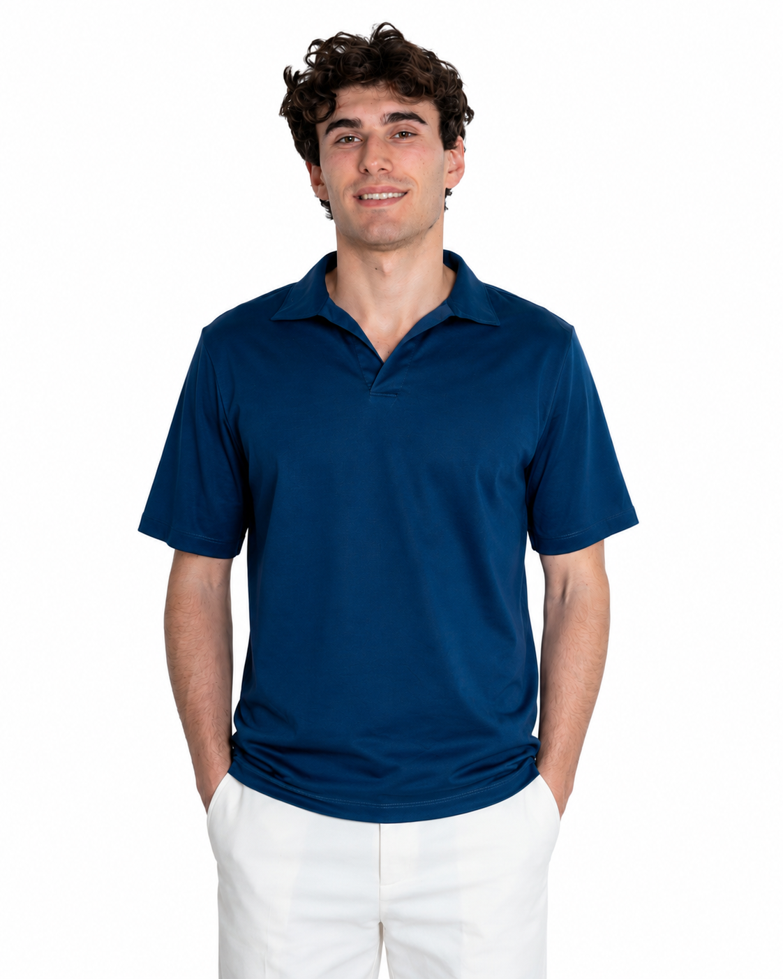 Polo Scollo V - Premium Mercerized Jersey Blu marino