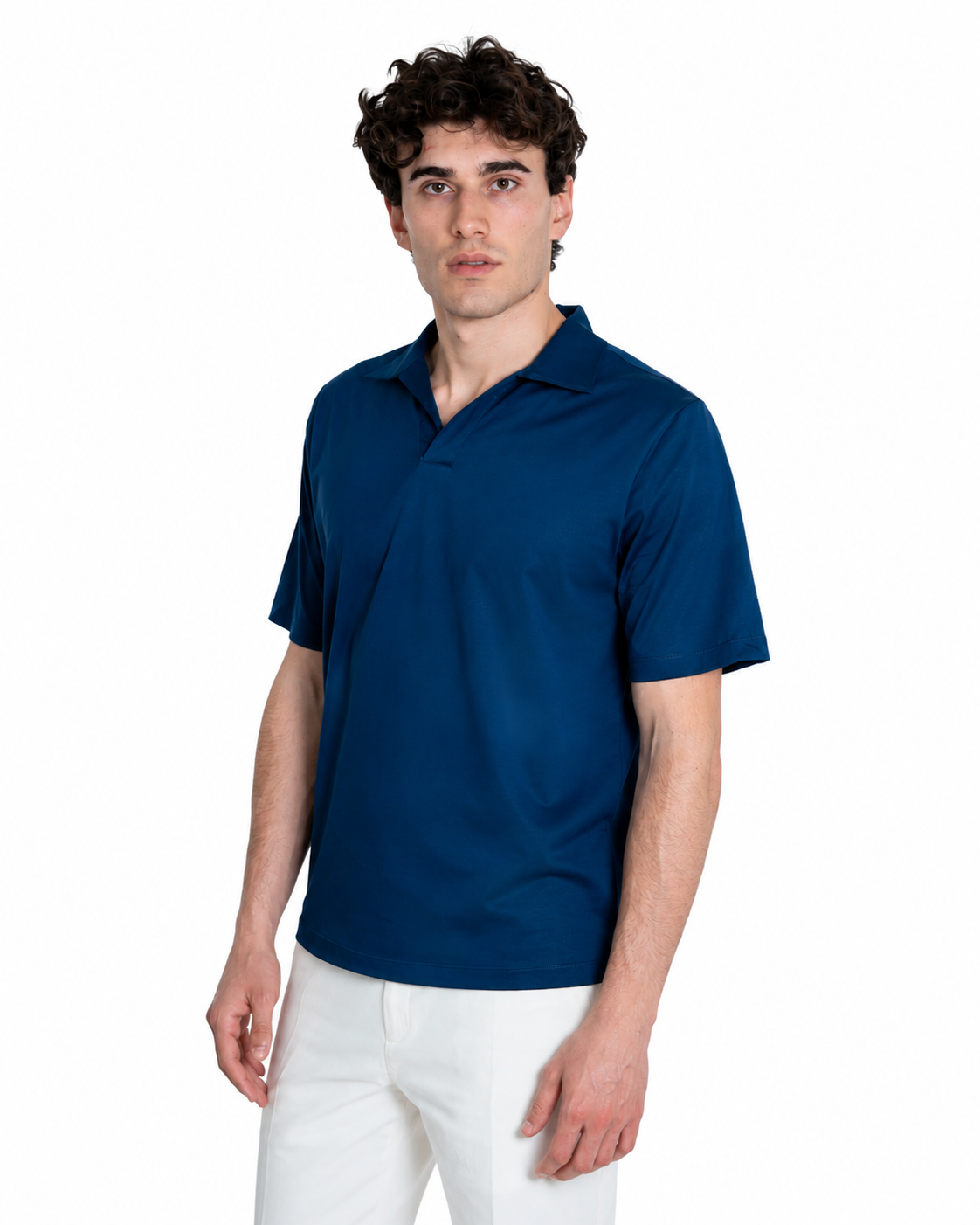 Polo Scollo V - Premium Mercerized Jersey Blu marino