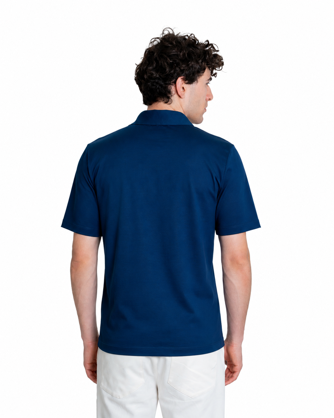 Polo Scollo V - Premium Mercerized Jersey Blu marino