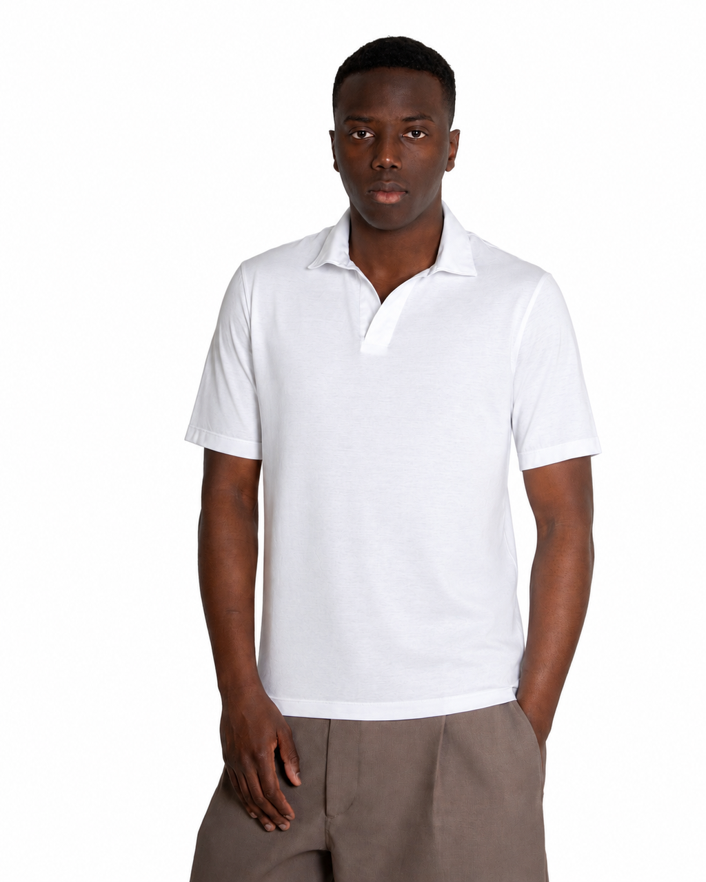 Polo Scollo V - Premium Mercerized Jersey Bianco