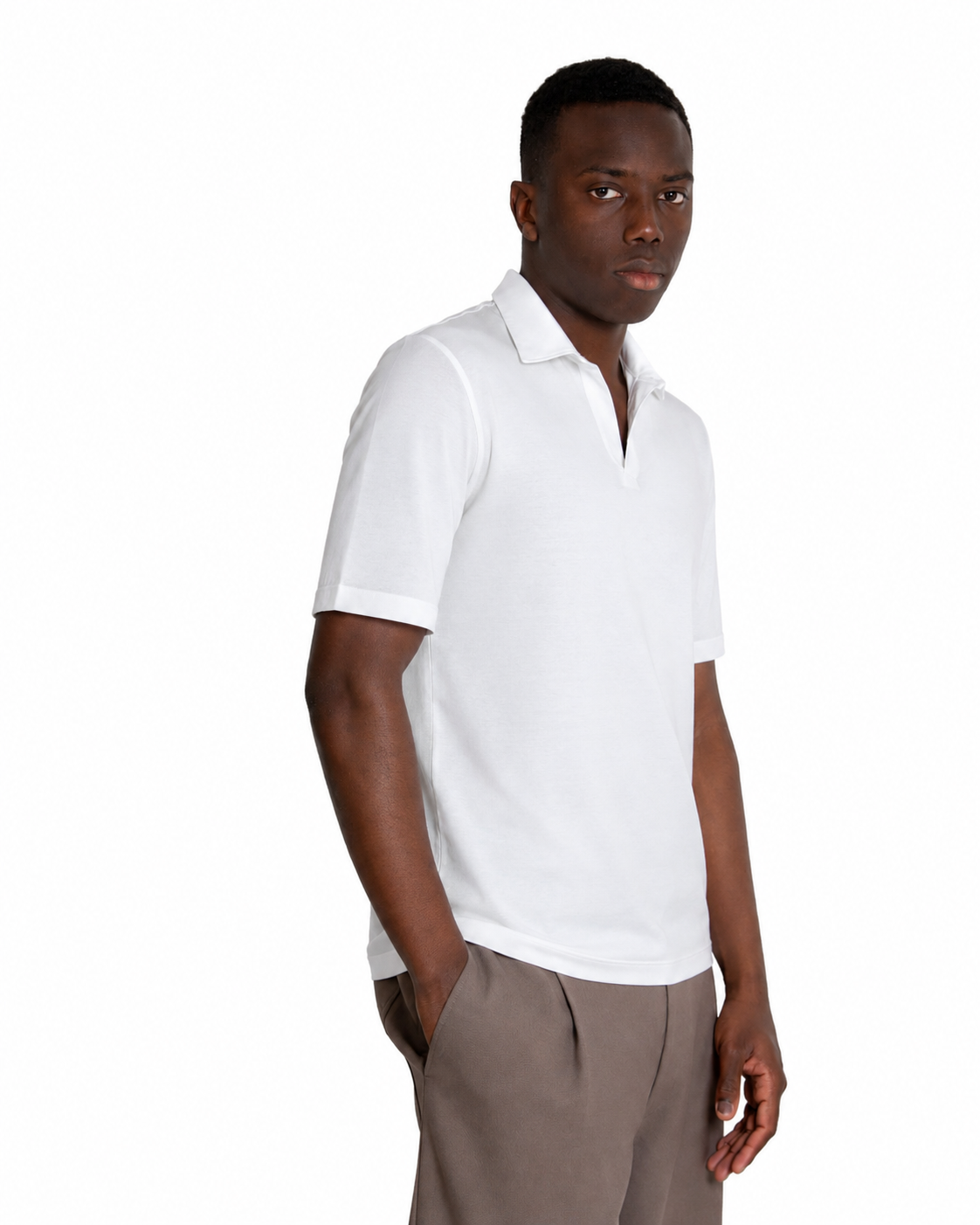 Polo Scollo V - Premium Mercerized Jersey Bianco