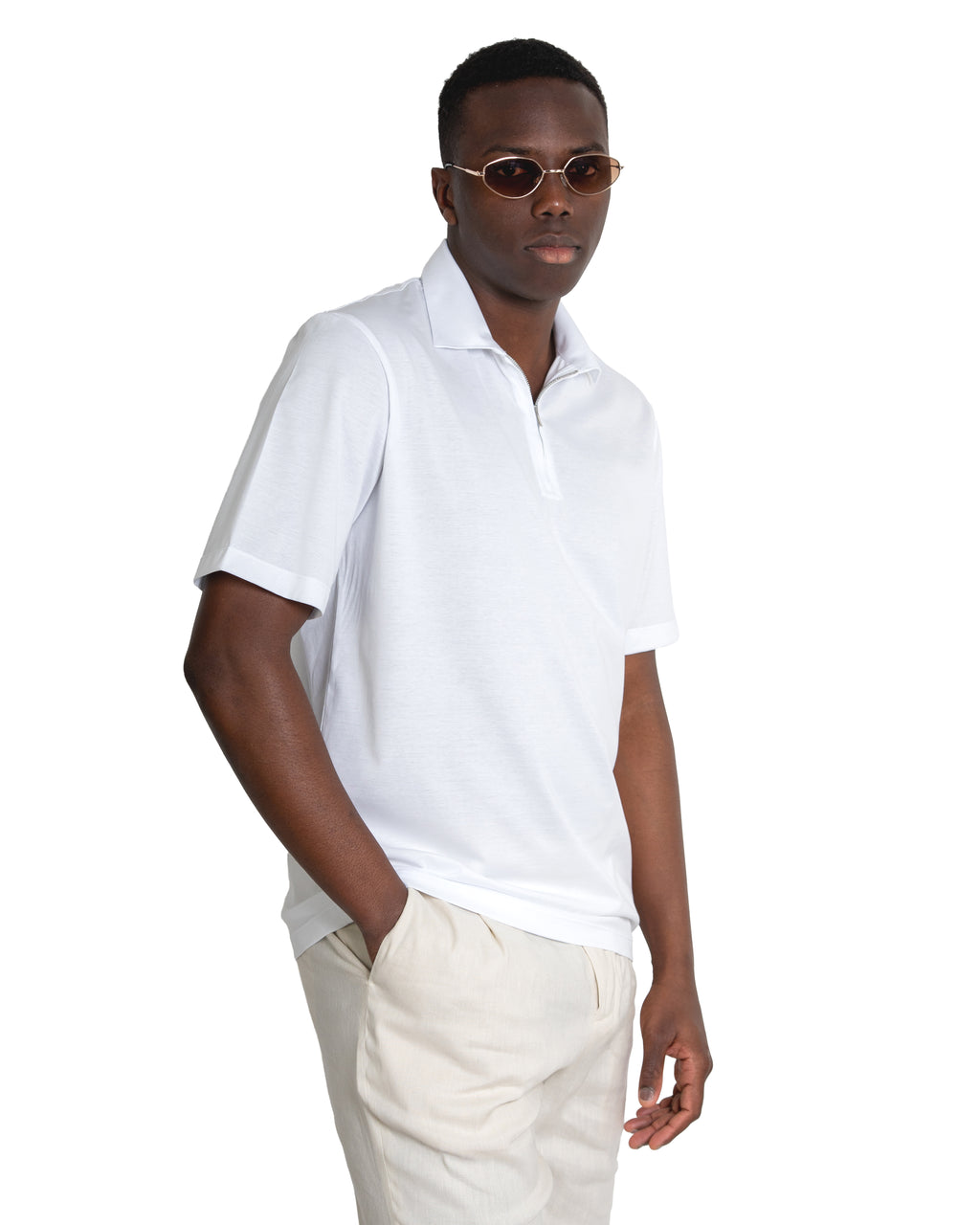 Polo mezza zip - Premium Mercerized Jersey Bianco