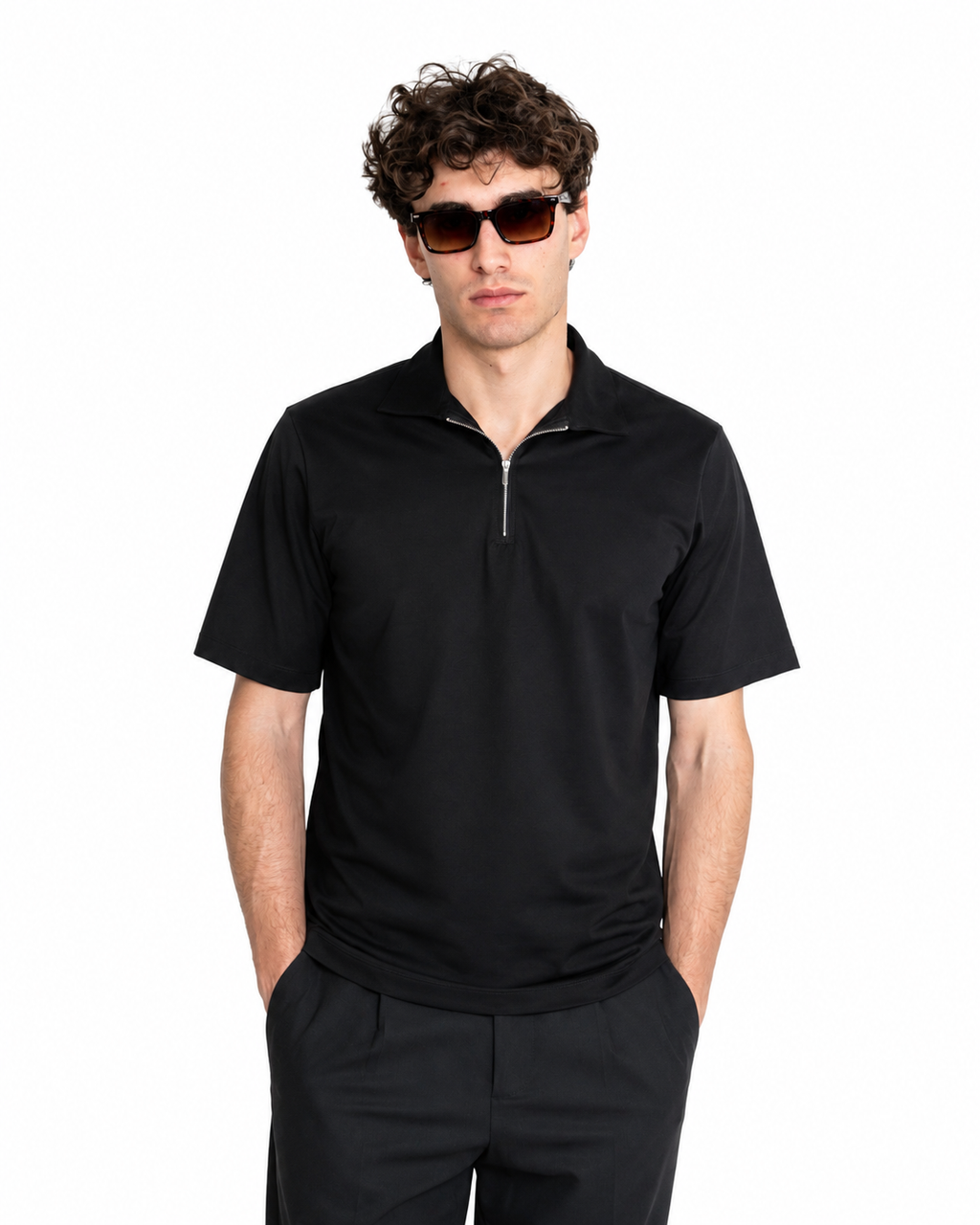 Polo mezza zip - Premium Mercerized Jersey Nero