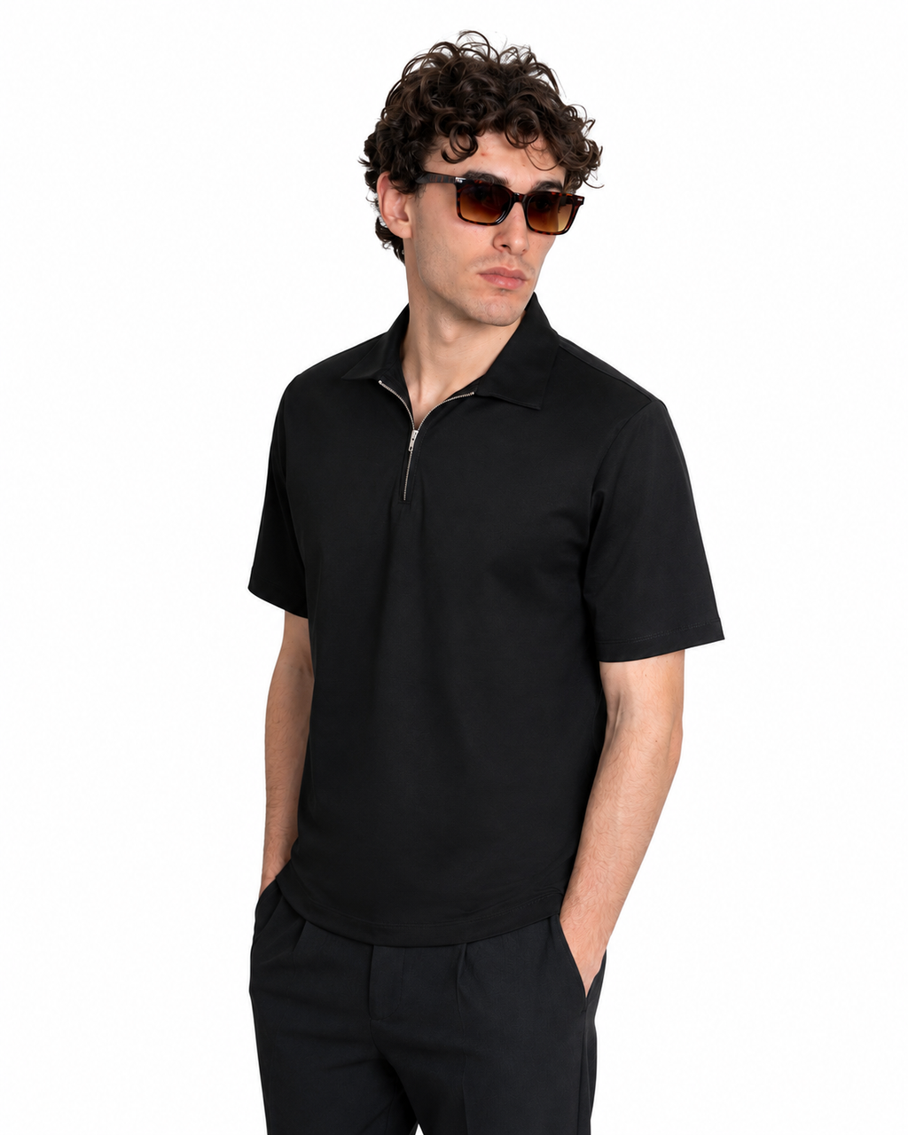 Polo mezza zip - Premium Mercerized Jersey Nero
