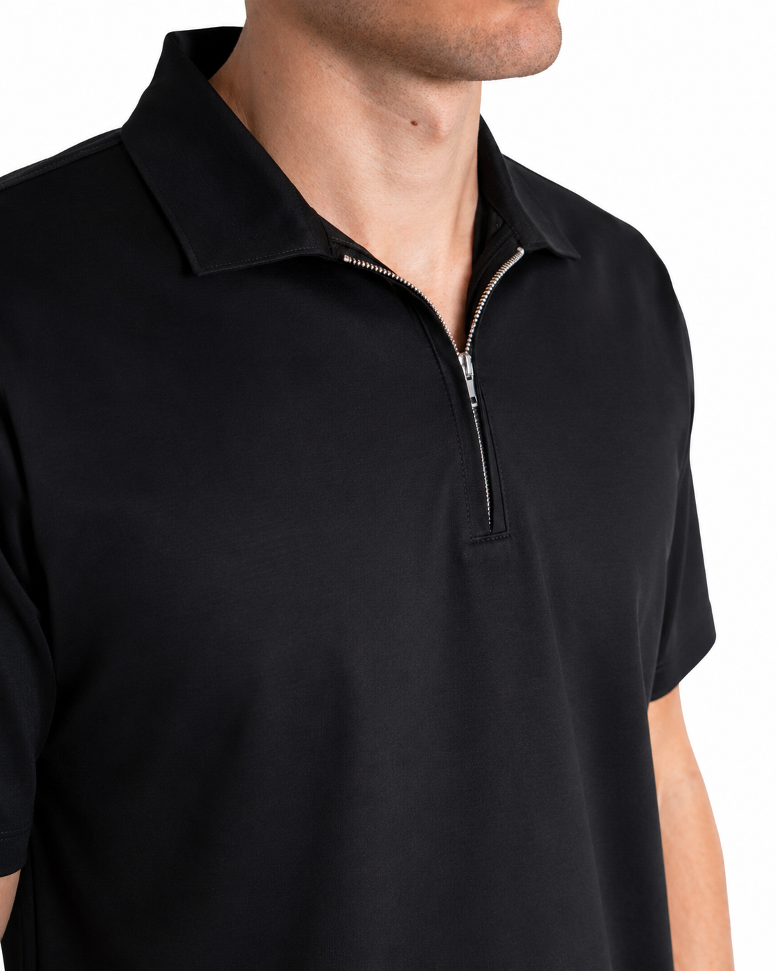 Polo mezza zip - Premium Mercerized Jersey Nero