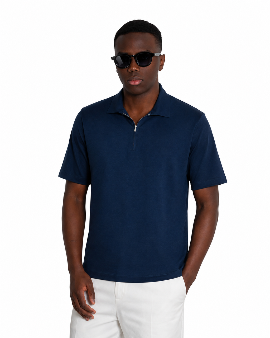 Polo mezza zip - Premium Mercerized Jersey Blu marino