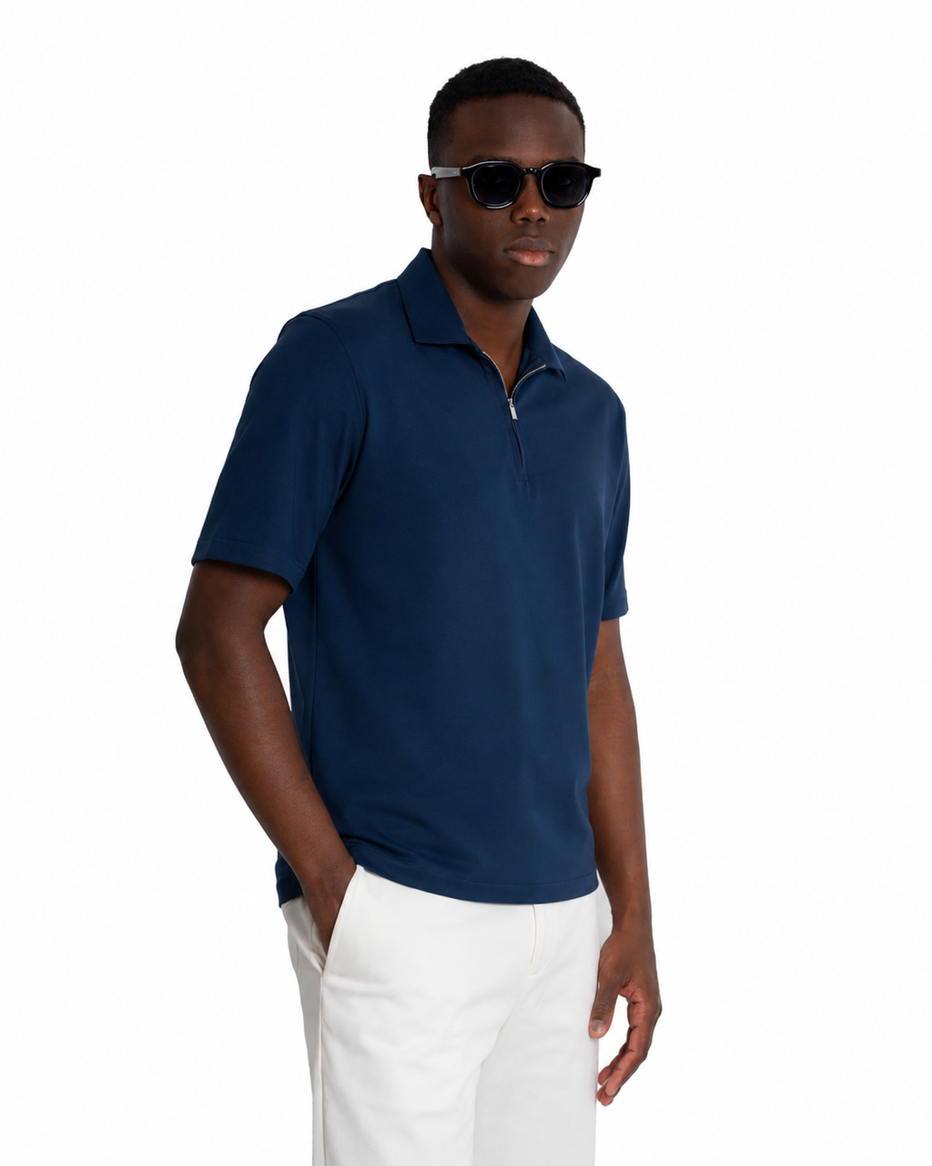 Polo mezza zip - Premium Mercerized Jersey Blu marino