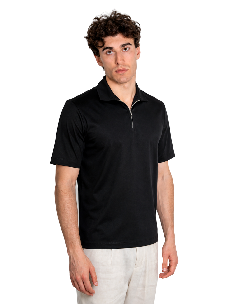 Polo mezza zip - Premium Mercerized Interlock Nero