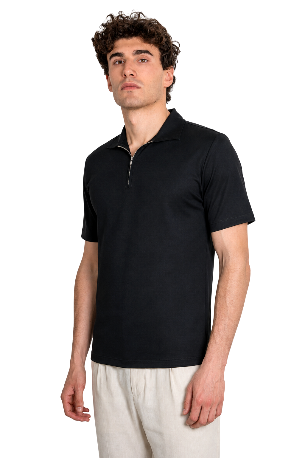 Polo mezza zip - Premium Mercerized Interlock Nero