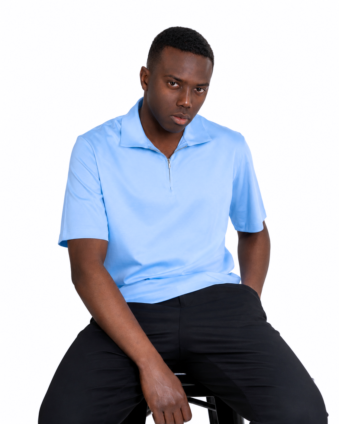 Polo mezza zip - Premium Mercerized Interlock Celeste
