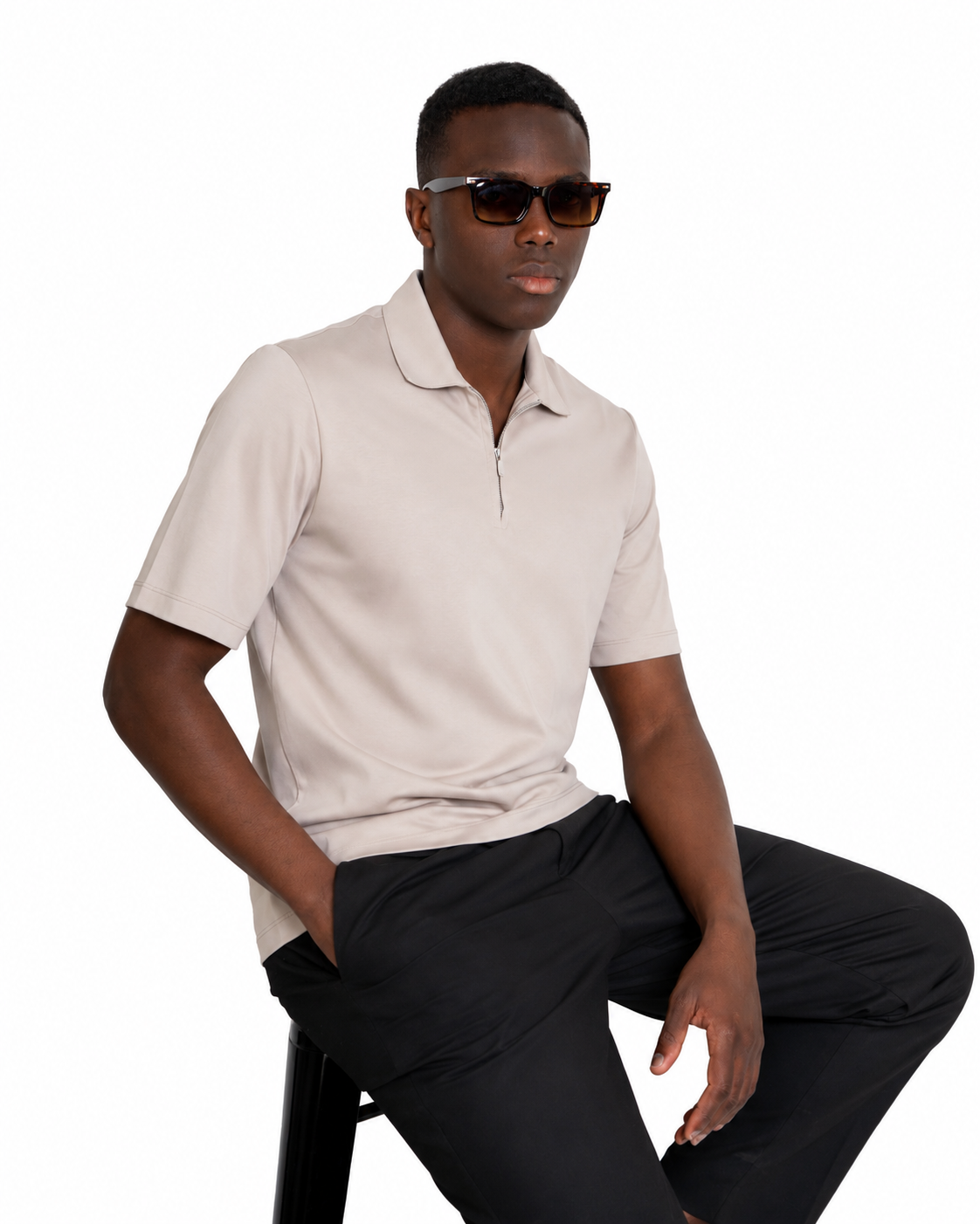 Polo mezza zip - Premium Mercerized Interlock Beige