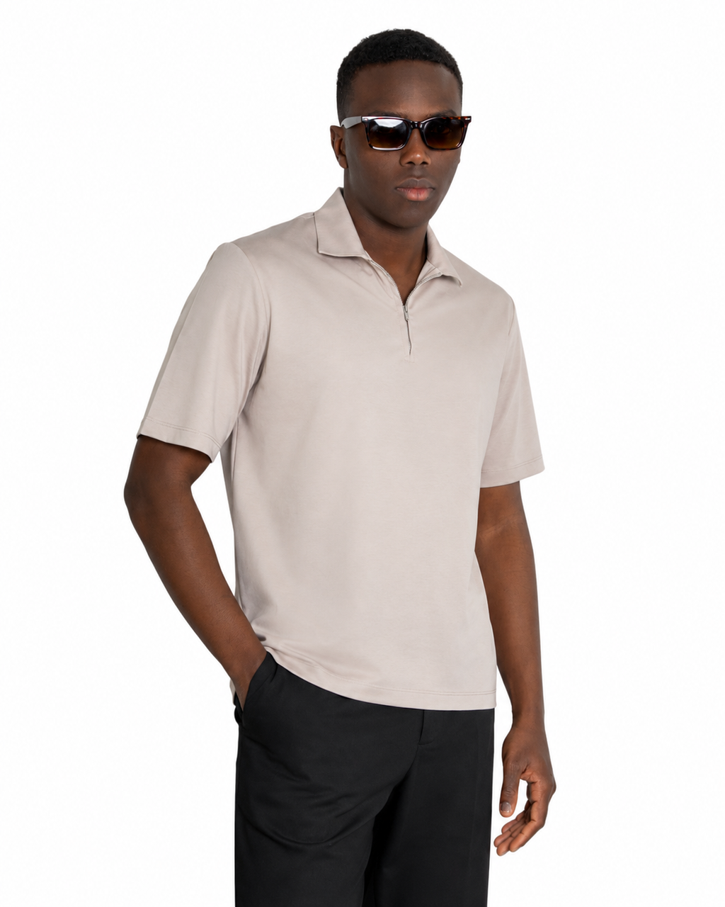 Polo mezza zip - Premium Mercerized Interlock Beige