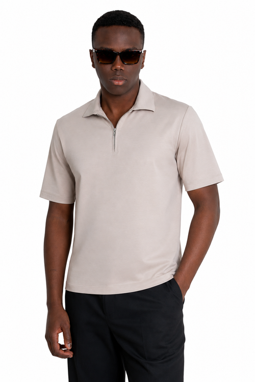 Polo mezza zip - Premium Mercerized Interlock Beige