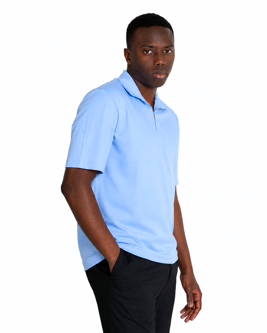 Polo mezza zip - Premium Mercerized Interlock Celeste
