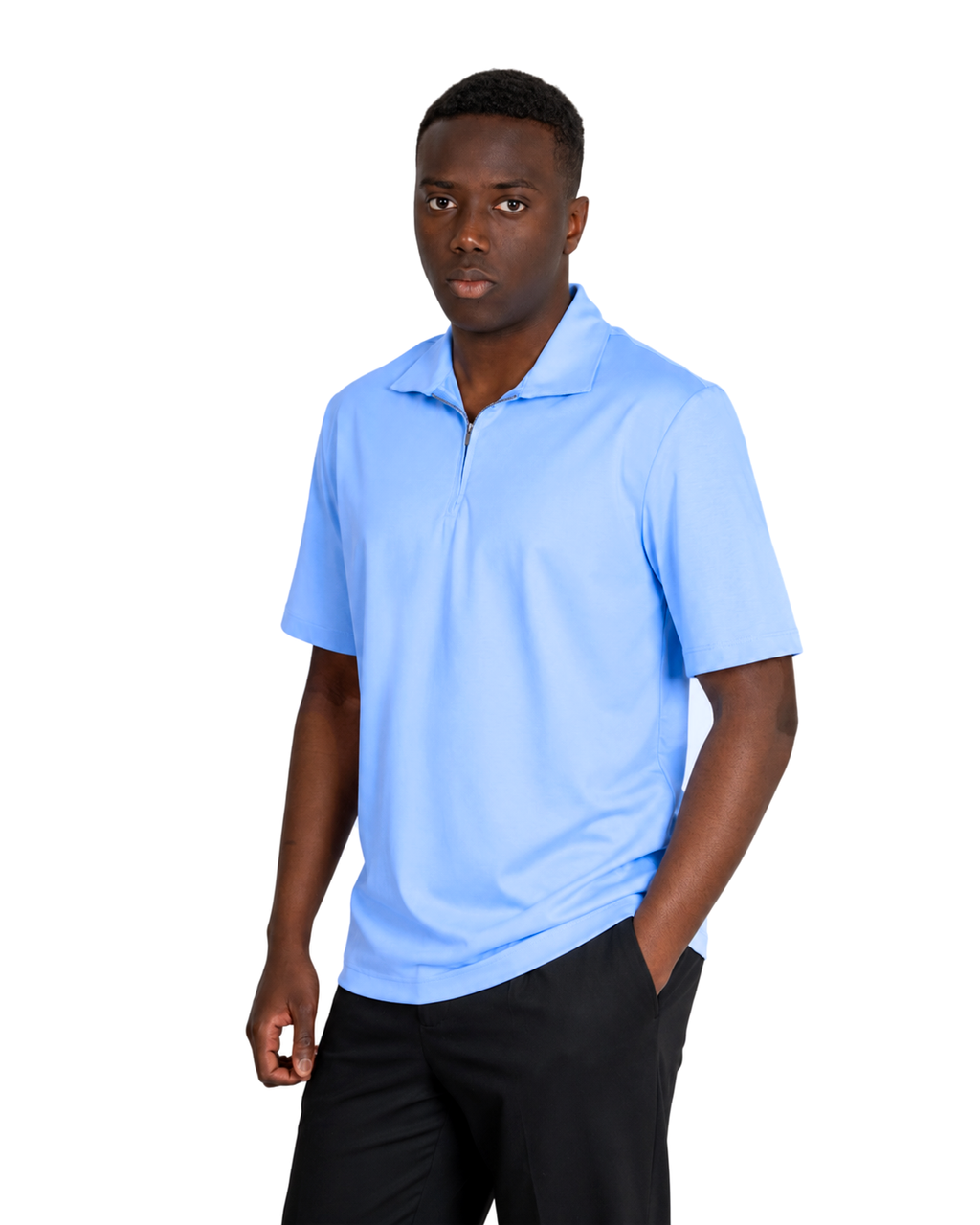 Polo mezza zip - Premium Mercerized Interlock Celeste