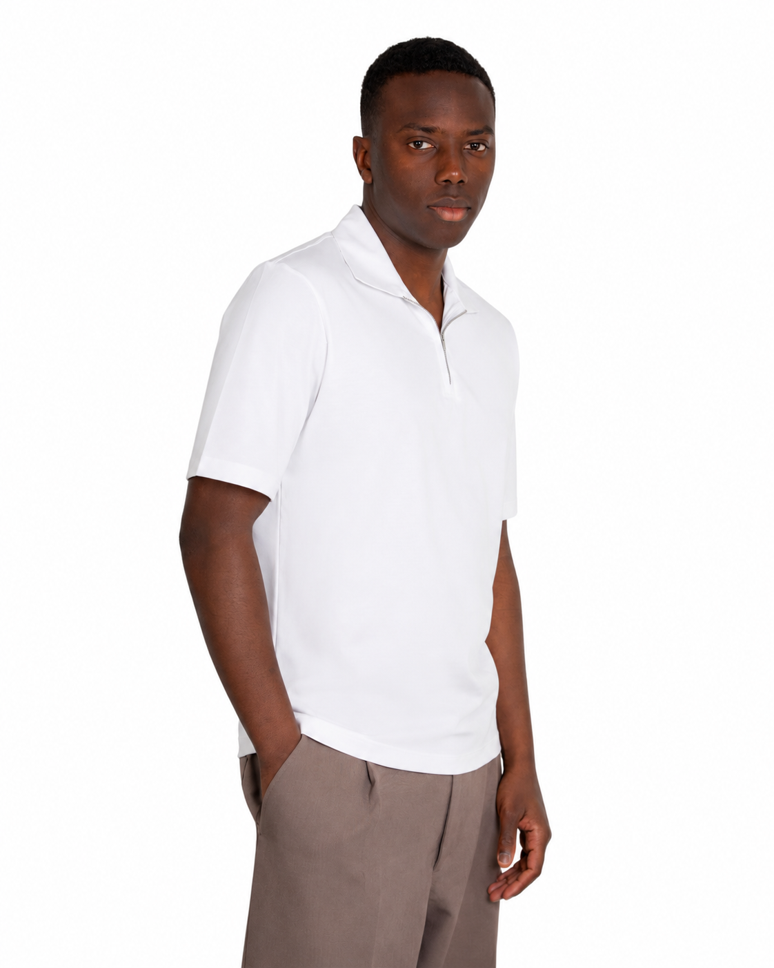 Polo mezza zip - Premium Mercerized Interlock Bianco