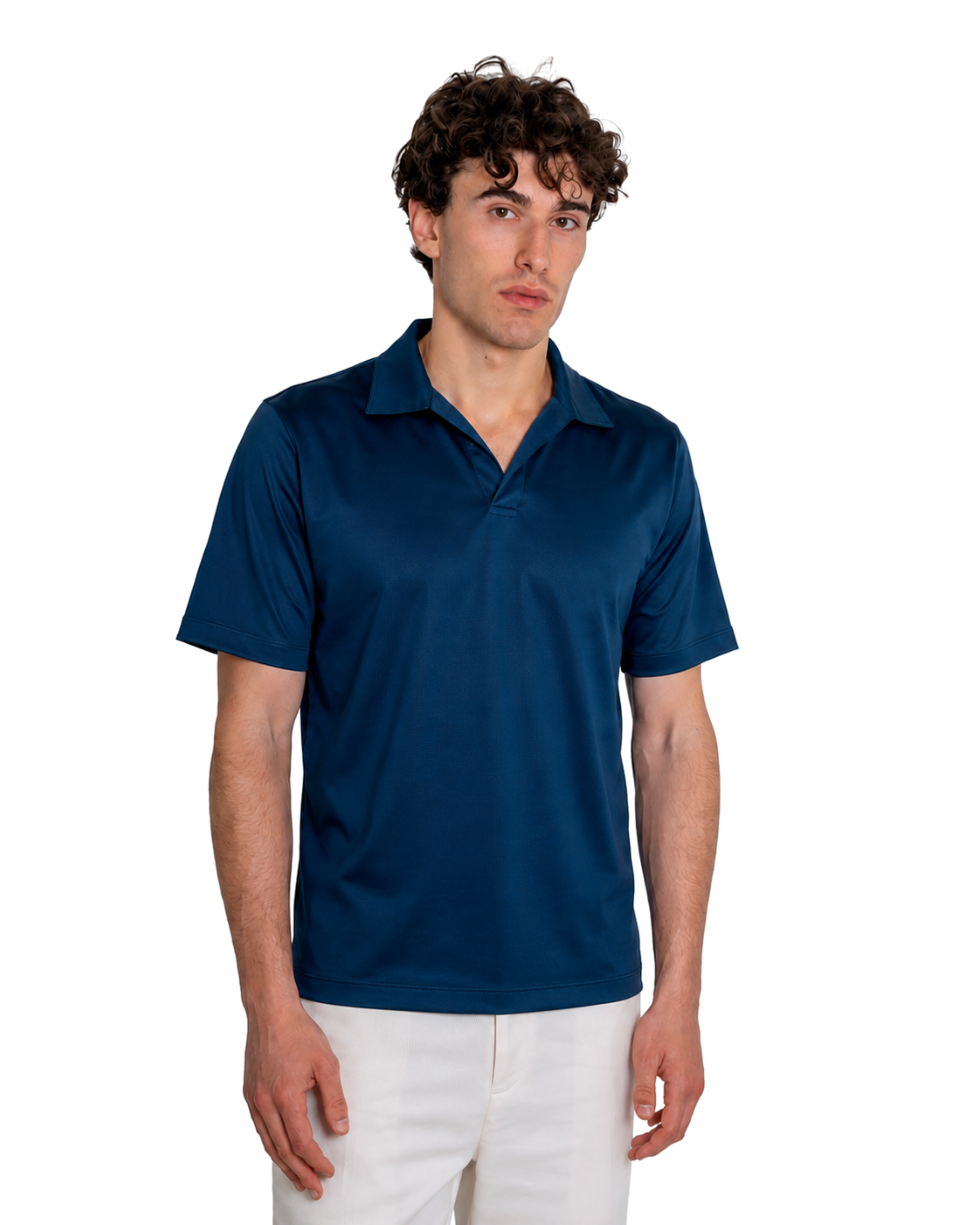 Polo Scollo V Cotone Makò Filoscozia Blu Marino