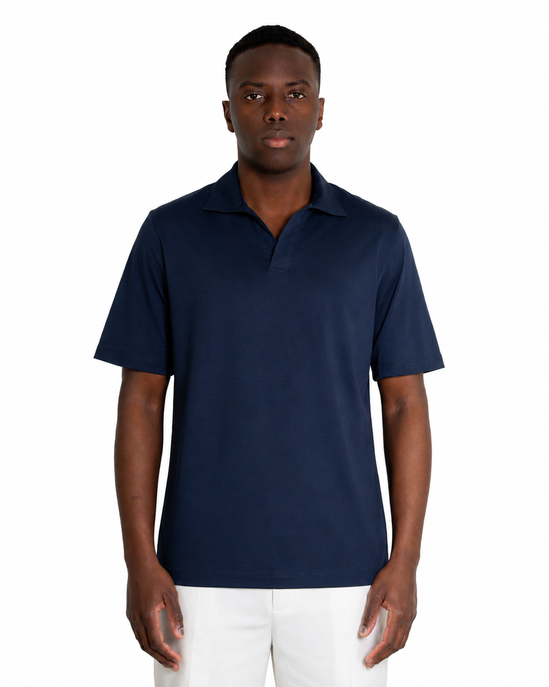 Polo Scollo V - Premium Mercerized Interlock Blu Scuro