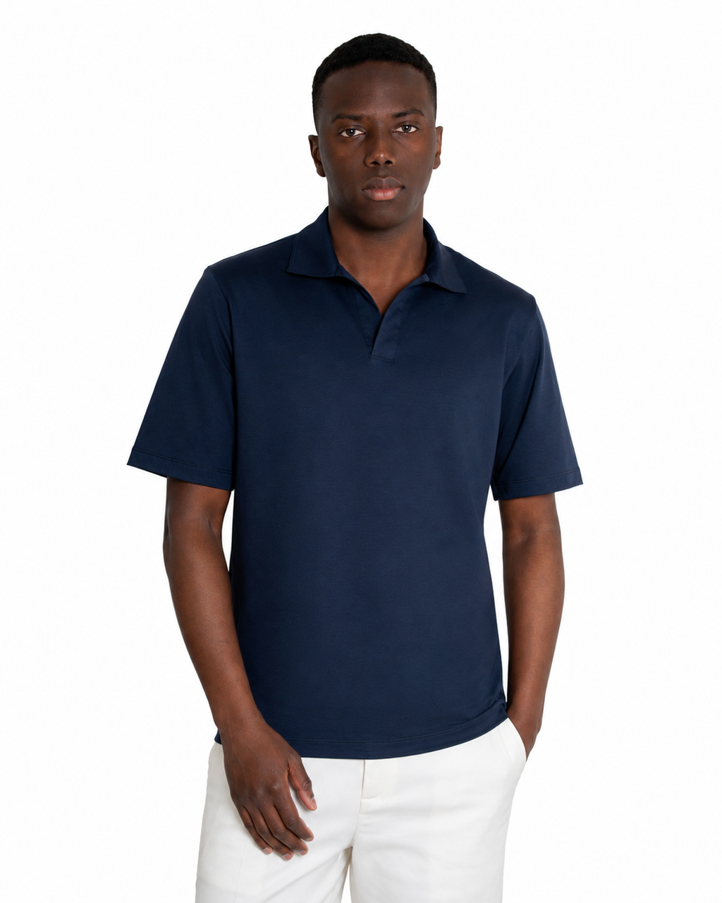 Polo Scollo V - Premium Mercerized Interlock Blu Scuro