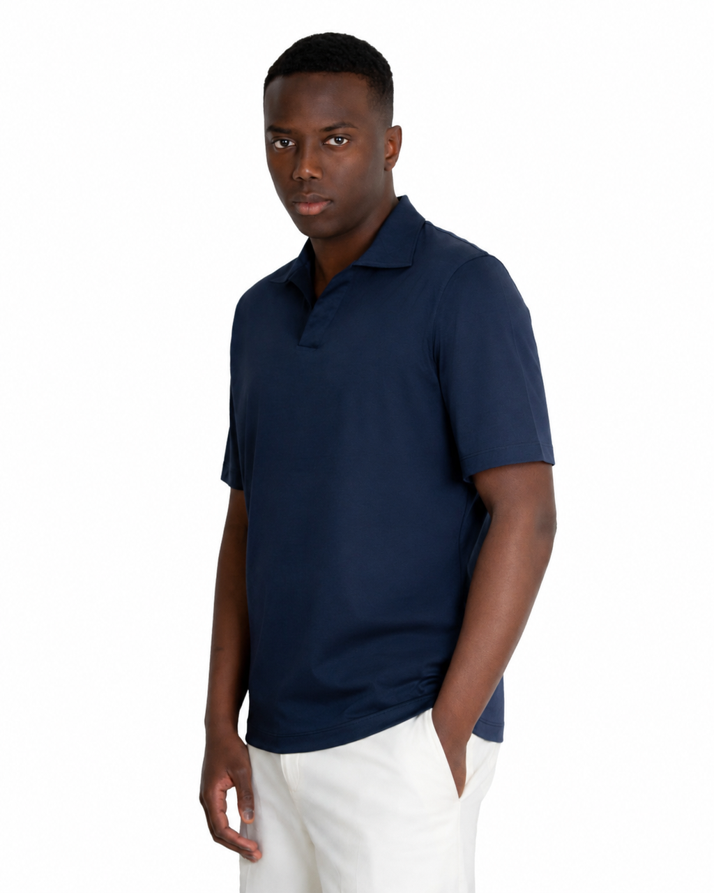 Polo Scollo V - Premium Mercerized Interlock Blu Scuro