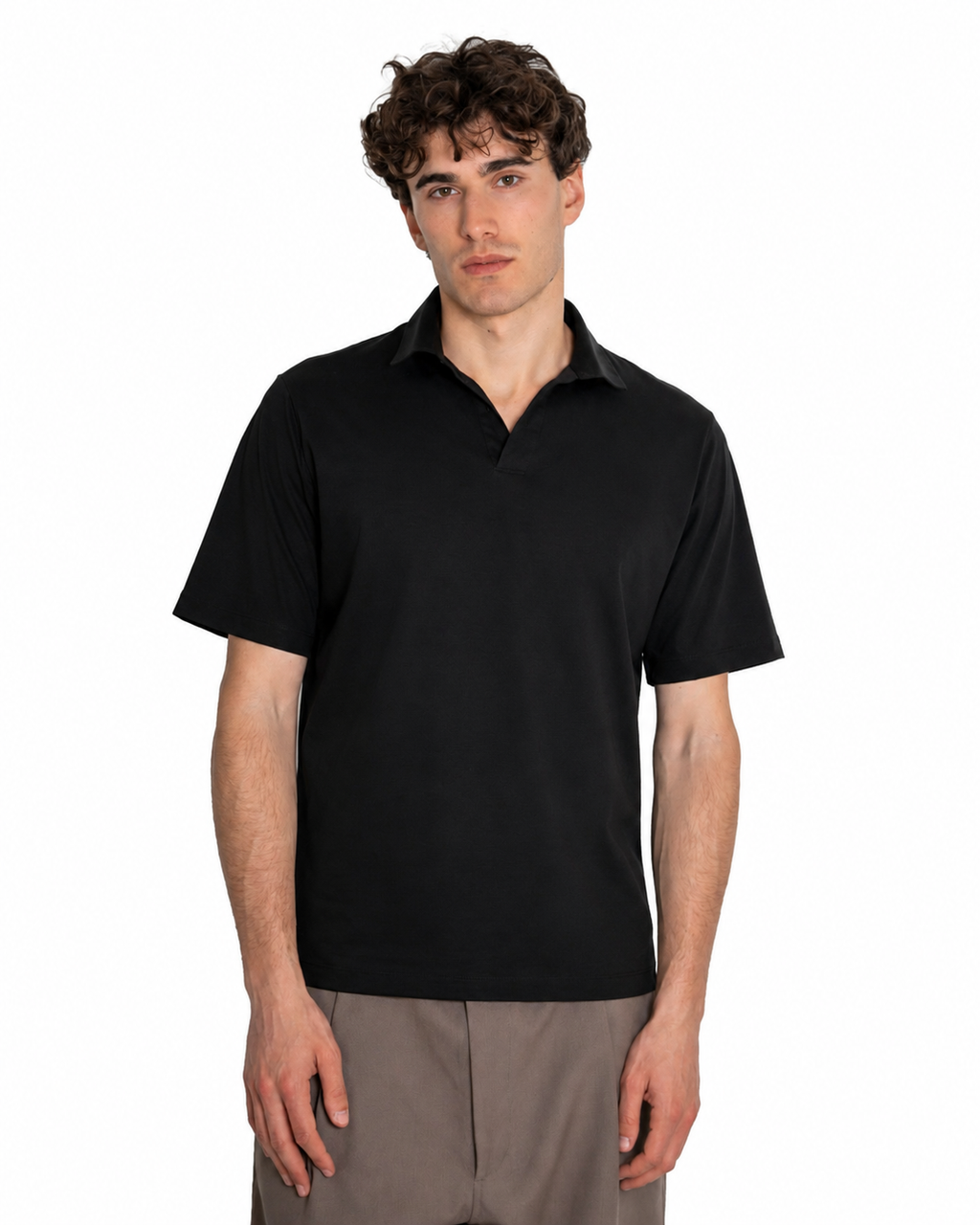 Polo Scollo V - Premium Mercerized Interlock Nero