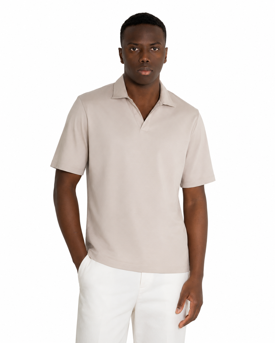 Polo Scollo V - Premium Mercerized Interlock Beige