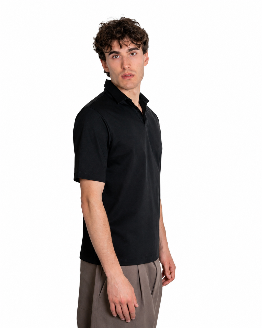 Polo Scollo V - Premium Mercerized Interlock Nero