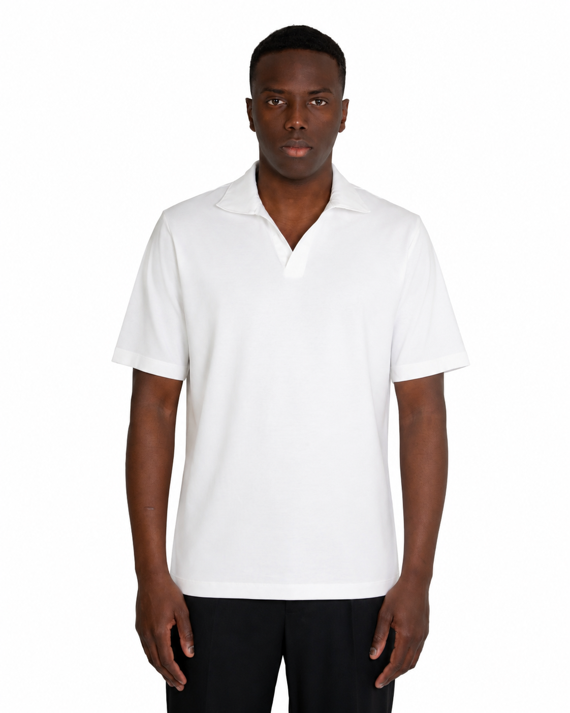Polo Scollo V - Premium Mercerized Interlock Bianco