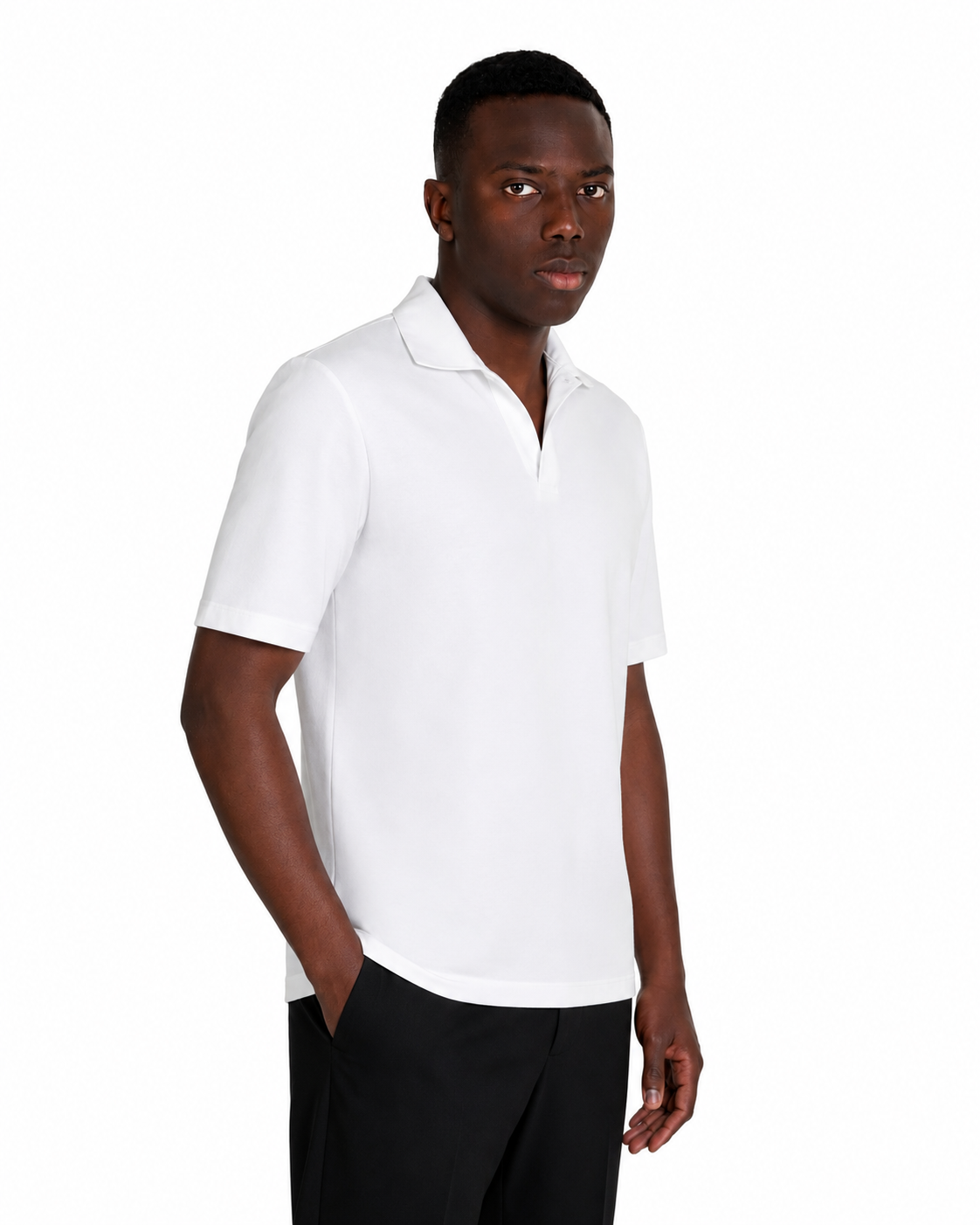 Polo Scollo V - Premium Mercerized Interlock Bianco