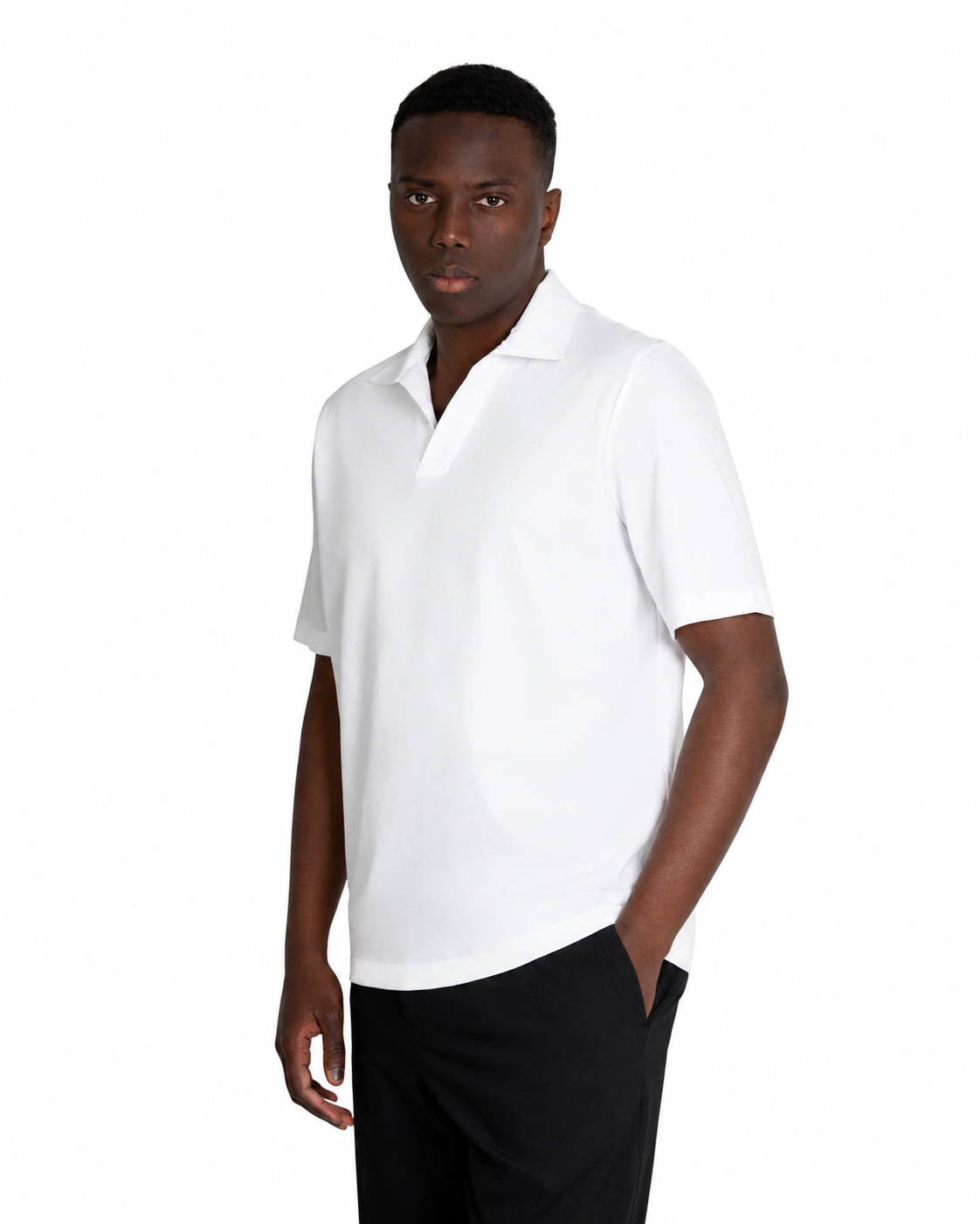 Polo Scollo V - Premium Mercerized Interlock Bianco